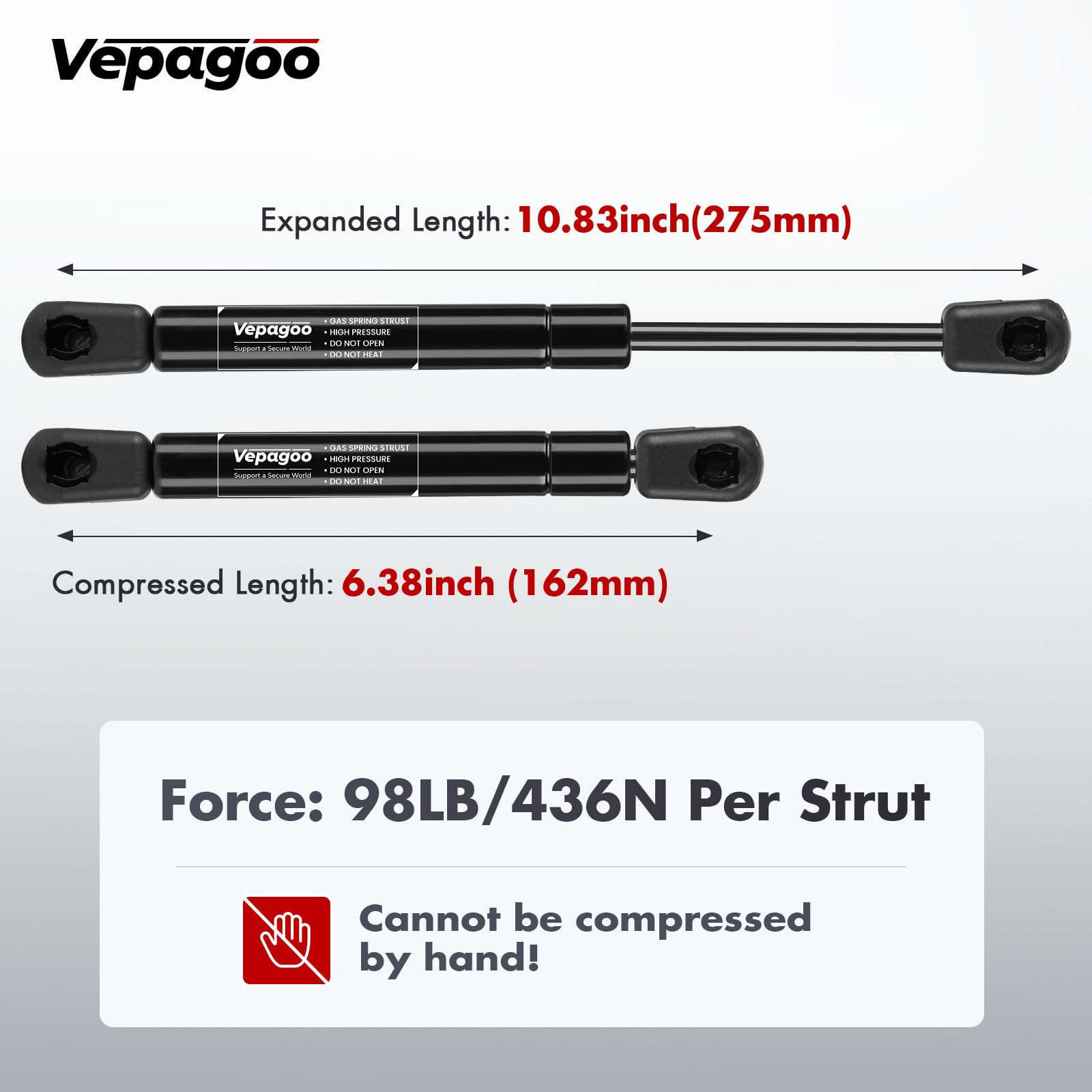 Vepagoo 11 inch 98Lb/436N Gas Strut Shock for Truck Tool Box Lid, Weatherguard Toolbox Lift Support Camper Topper Window Cadet D