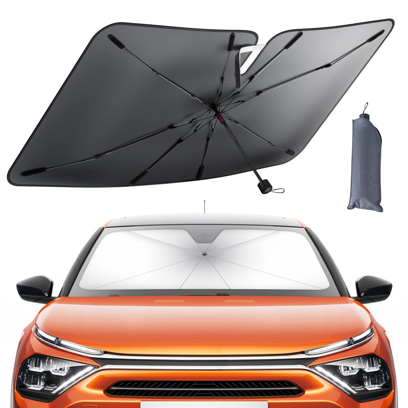 Lamicall Car Windshield Sunshade Umbrella - Foldable Car Windshield Sun Shade Cover, 5 Layers Uv Block Coating, 52'X31' Front Window Heat Insulation Protection, For Auto Sedan, Suv Windshield