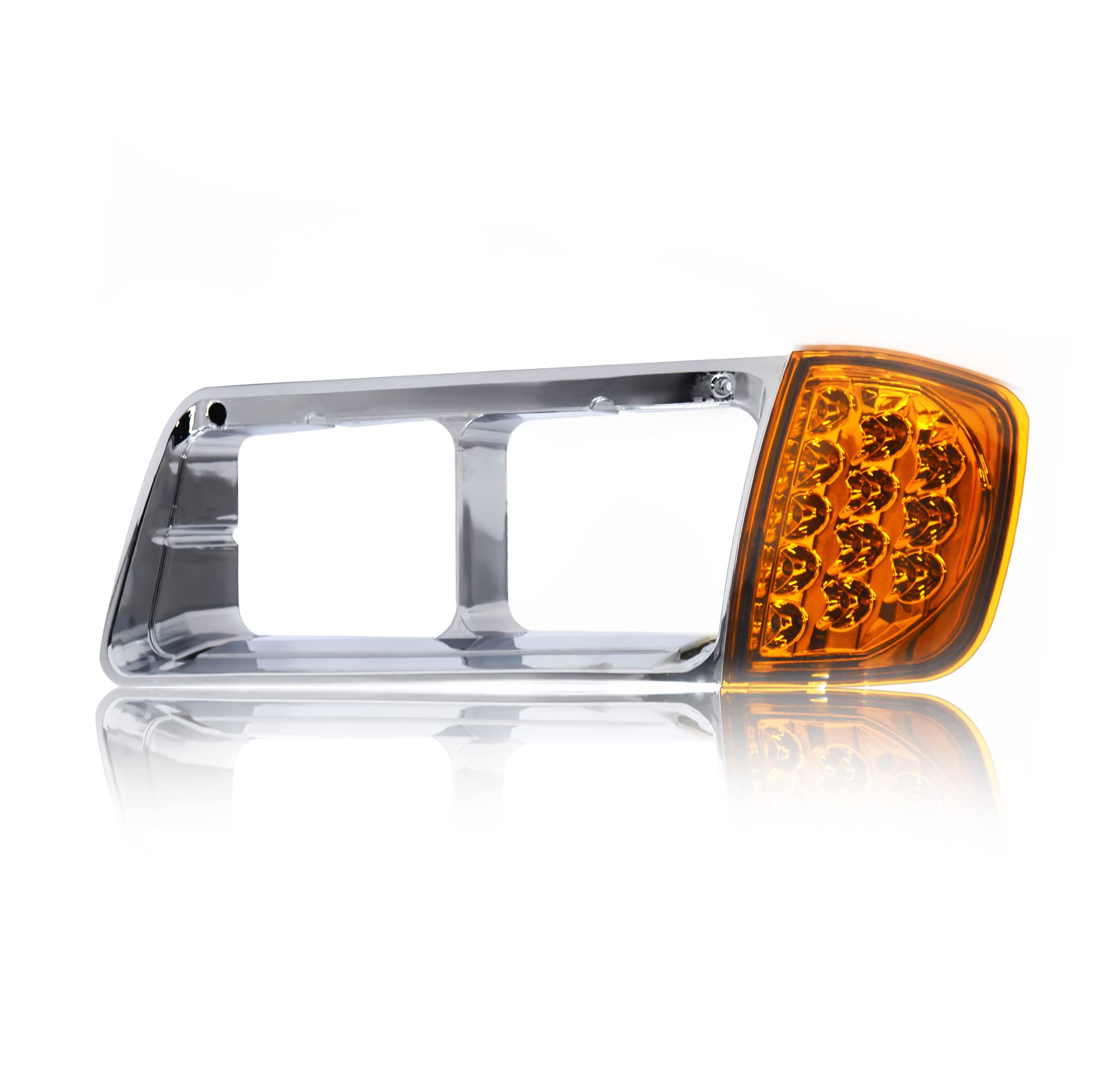 Torque Headlight Bezel Driver Left Side Replacement For 1989-2002 Freightliner Fld Semi Trucks With Amber Led Turn Signal Light