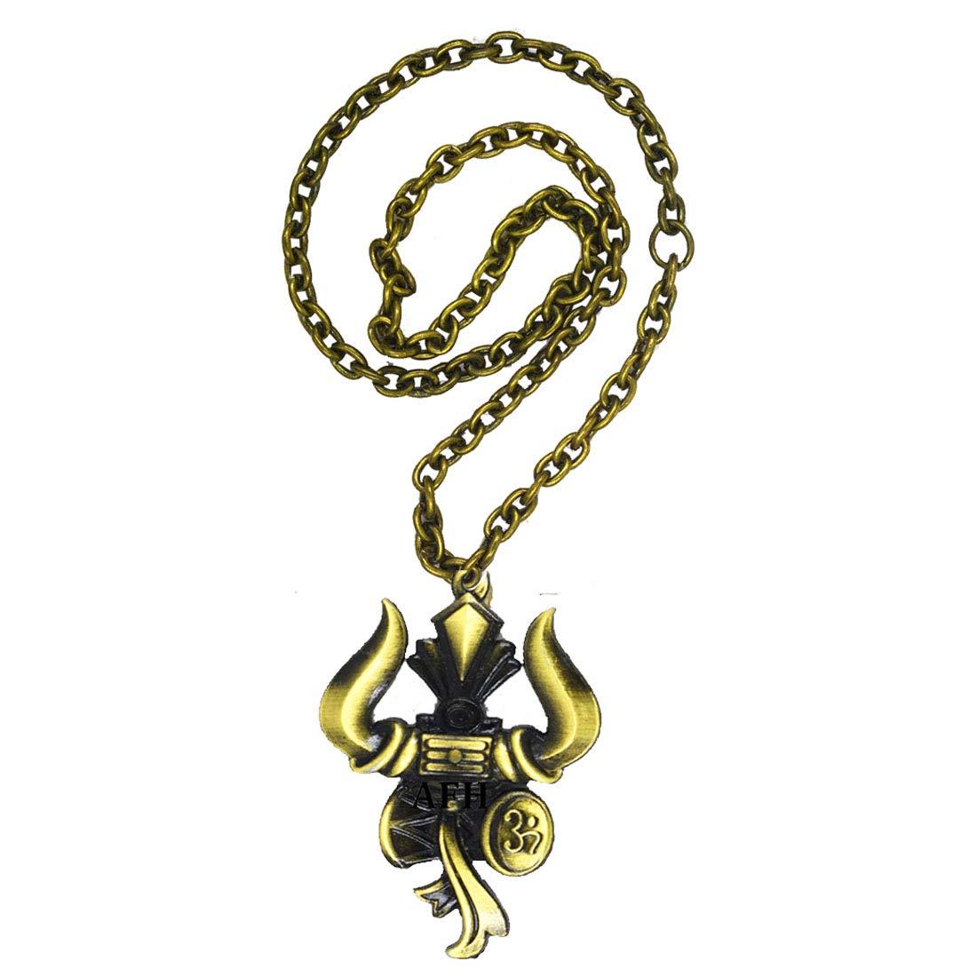 AFH Antique Golden Quality Lord Shiva Trishul Damru Om Car Mirror Charm Decorative Hanging Ornament