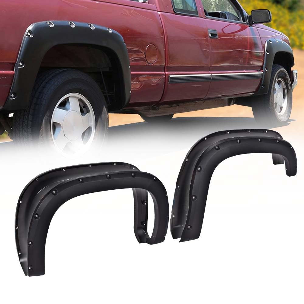 G-PLUS Pocket Riveted Fender Flares Compatible with GMC Sierra 1500 2007 2008 2009 2010 2011 2012 2013, Textured Black Wheel Cov