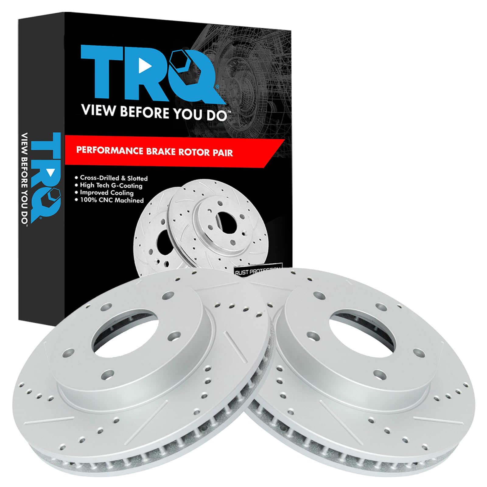 Trq Performance Drilled & Slotted Front Coated Brake Rotor Pair For Blazer
