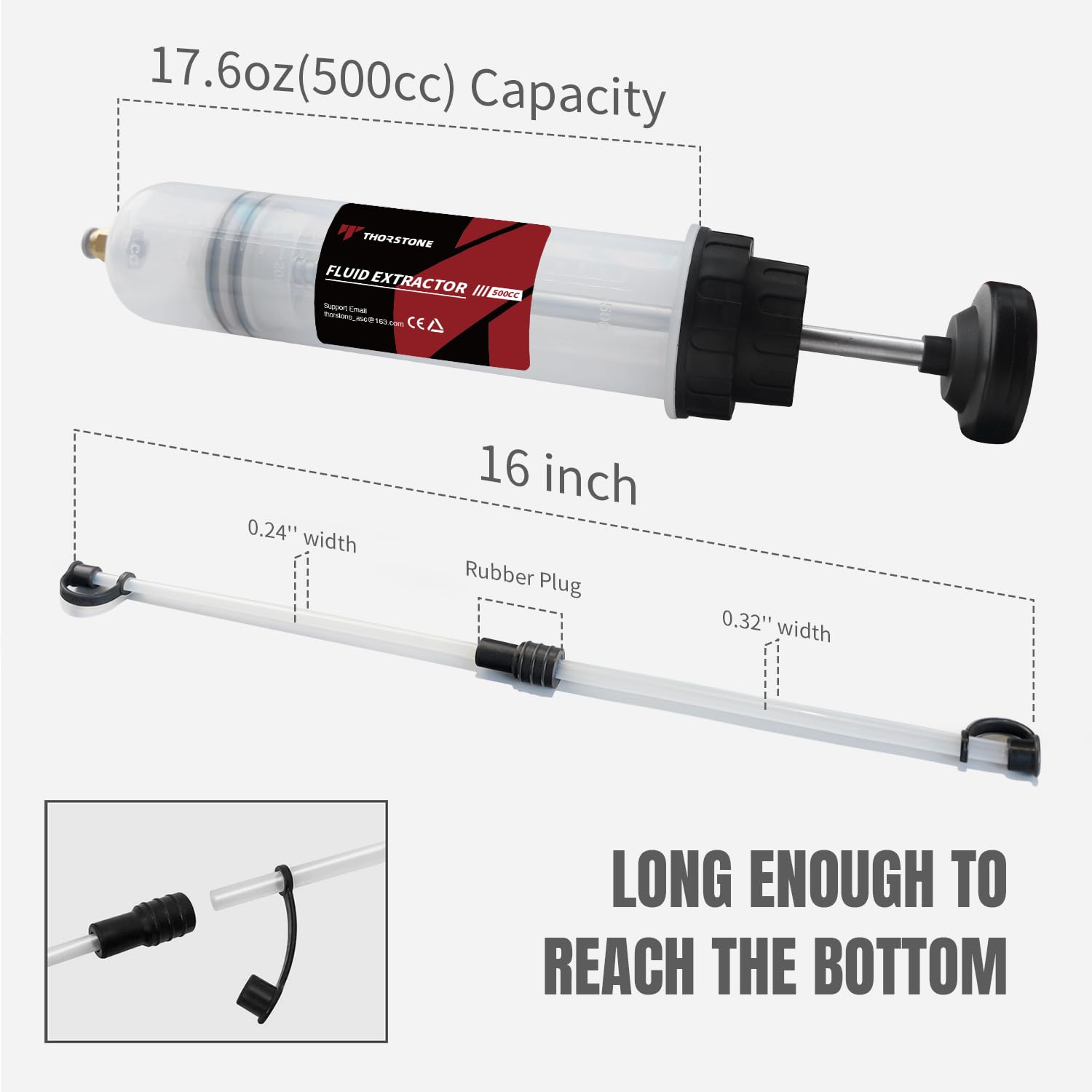 Thorstone Automotive Fluid Extractor Pump, Oil Change Syringe With Hose, Manual Fuel Suction & Filler, Fluid Oil Change Evacuator (17.6 Oz./0.53 Qt./500 Cc)