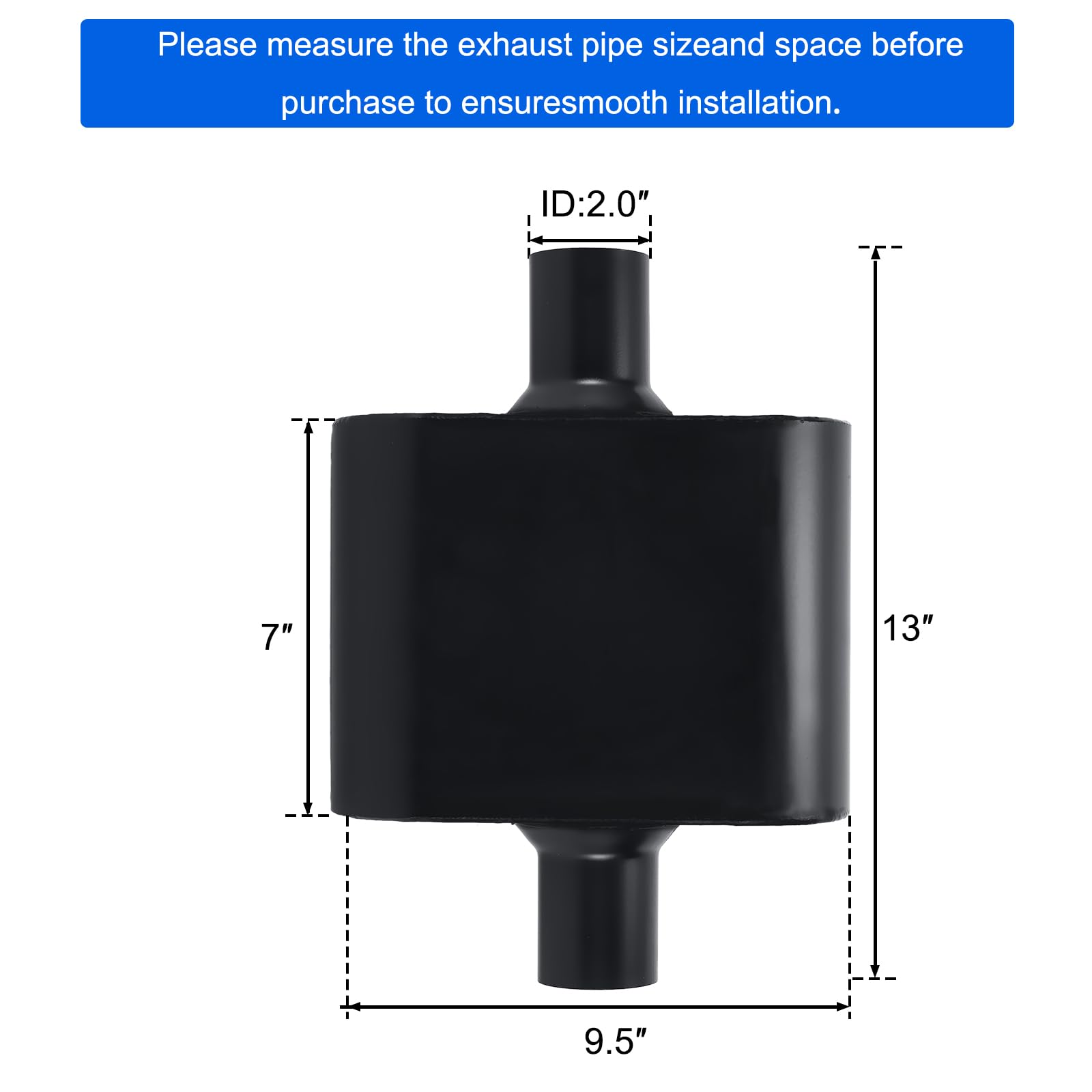 Floshine Universal Mufflers,Performance Automotive Exhaust Muffler,Single Chamber 2 Inch Inlet (Id) 2 Inch Outlet (Id) Black Fh4