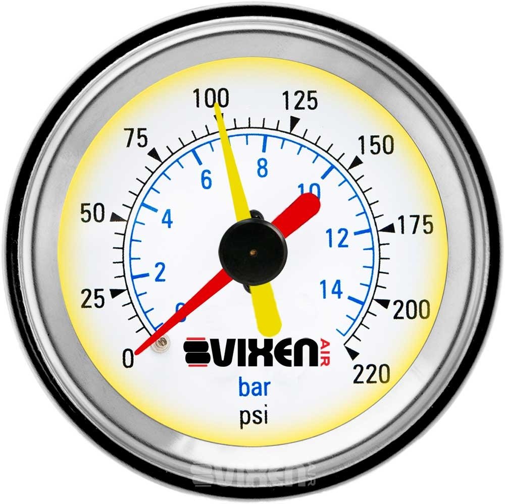 Vixen Air One 2' Dual Needle Air Pressure White Gauge With Two Momentary Switches And Metal Dash Panel Kit Vxf1Gp2Rkw