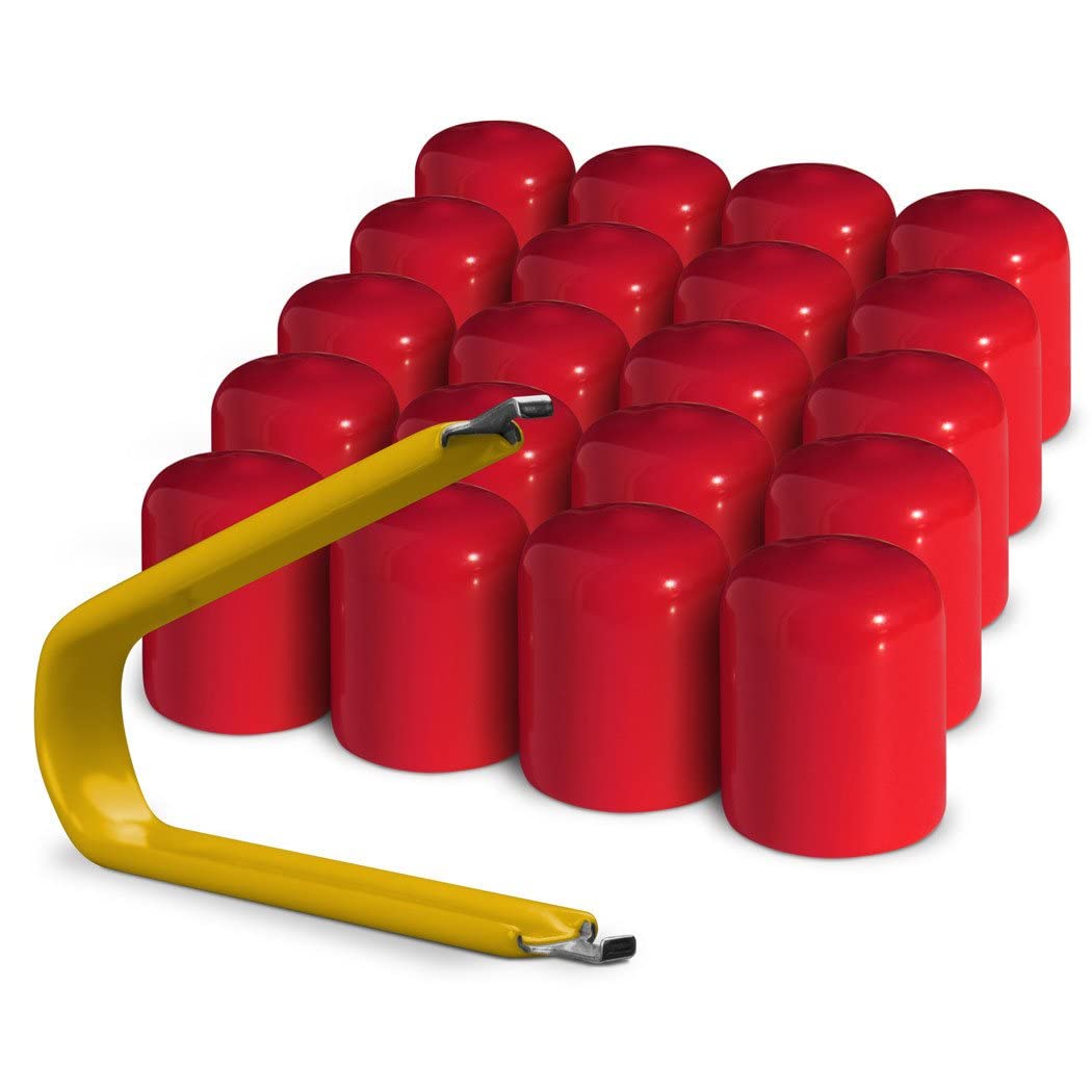 Colorlugs Vinyl Lug Nut Cover | Red | Flexible Fit Wheel Lug Nut Cap | Fits 21-23 Mm | Pack Of 20 | Includes Deluxe Extractor | Made In The Usa