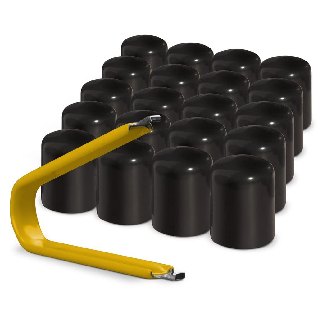 Colorlugs Vinyl Lug Nut Cover | Black | Flexible Fit Wheel Lug Nut Cap | Fits 19 Mm | Pack Of 20 | Includes Deluxe Extractor | Made In The Usa