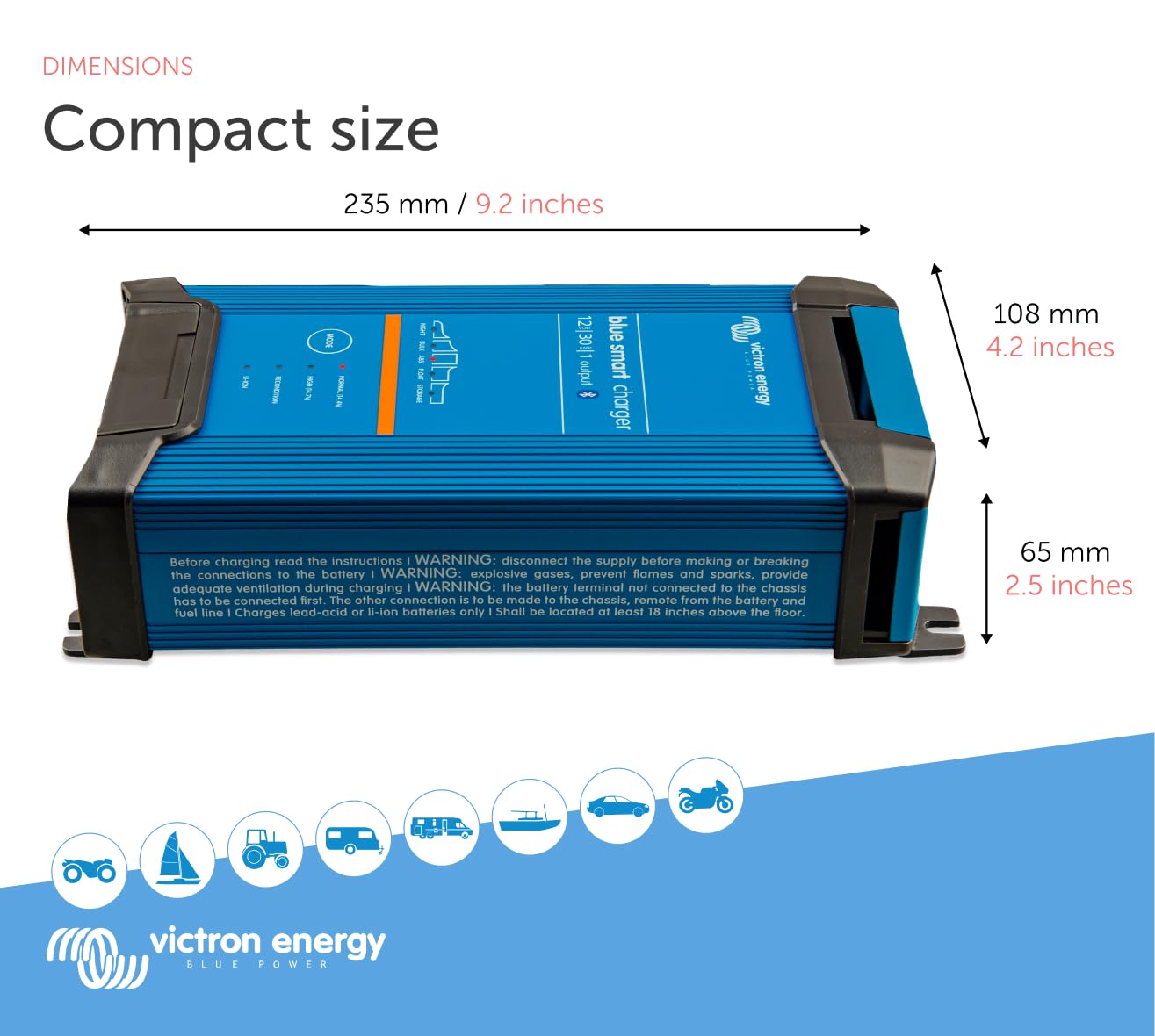 Victron Energy Blue Smart 12V 30A Car Battery Charger, Float & Trickle Charger for Lithium, ATV, RV, Deep Cycle Batteries, Model NBA-1126
