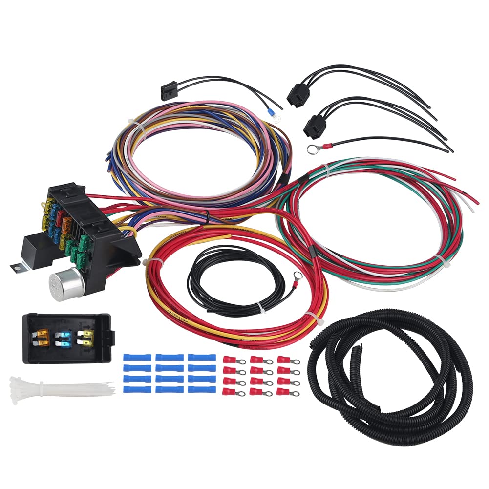 WMPHE 12 Circuit Wiring Harness Universal Wire Harness Automotive Fuses Wiring Harness Kit, Compatible with Chevy Ford Chrysler 