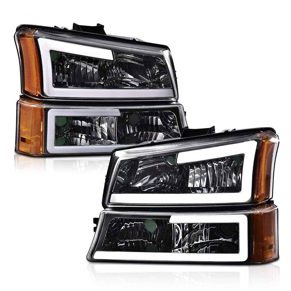 PIT66 LED Headlights for 2003-2006 Chevy Silverado 1500/2500/3500 HD, Clear Lens Chrome Housing with Amber Reflector