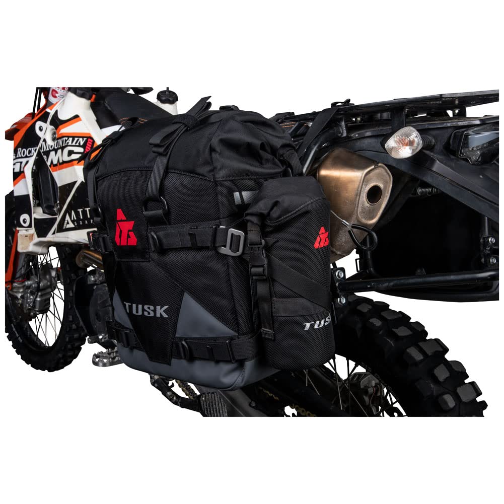 TUSK Pilot Pannier Bags - 25L Soft Saddlebags with Waterproof Liners, Black/Grey, Model 203-215-0001 for ADV & Dual Sport Motorcycles