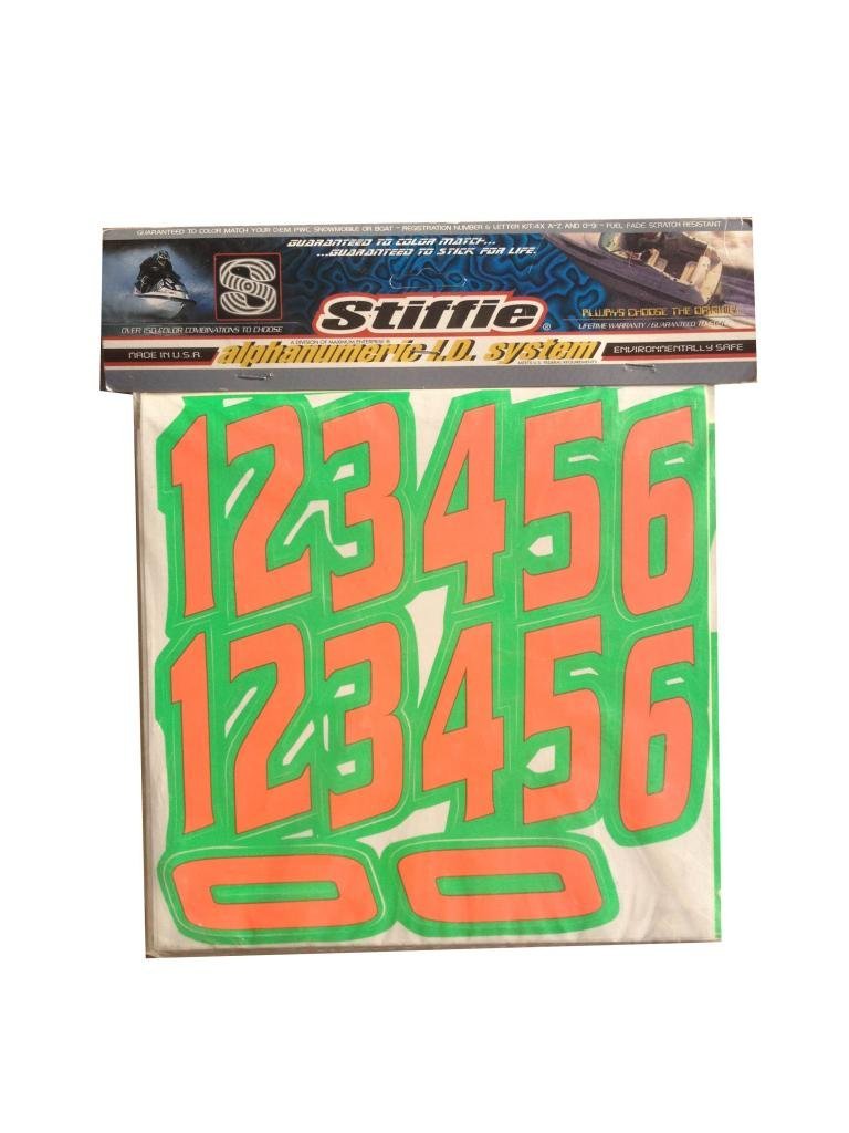Stiffie Hardline Orange/Green 3'' Alpha-Numeric Registration Identification Numbers Stickers Decals For Boats & Personal Watercr