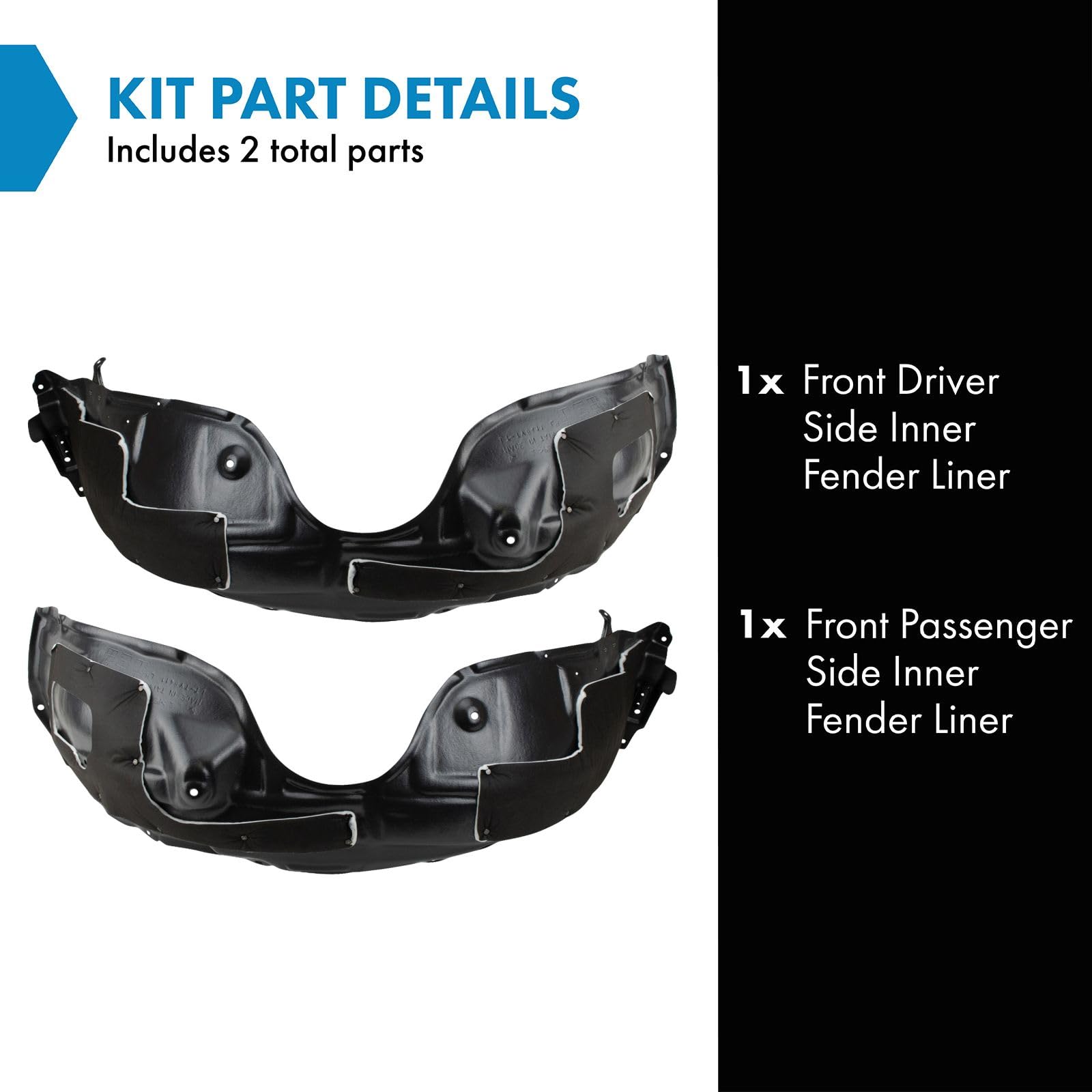 TRQ Front Inner Fender Liner Set for 2013-2018 Lexus ES300h/ES350, Plastic, White, Model BDA06756
