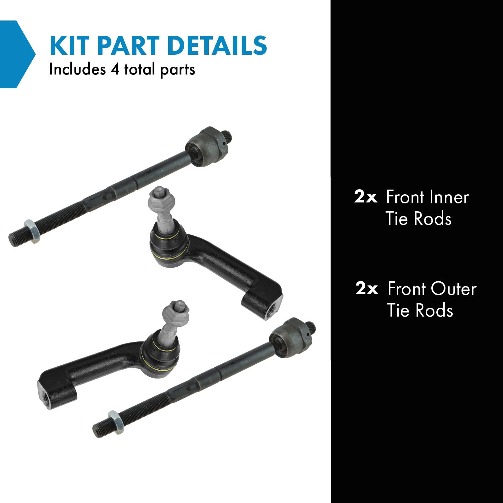TRQ 4-Piece Tie Rod Set for 2007-2014 Ford Expedition, 2009-2014 F-150, 2007-2014 Lincoln Navigator, Model PSA553