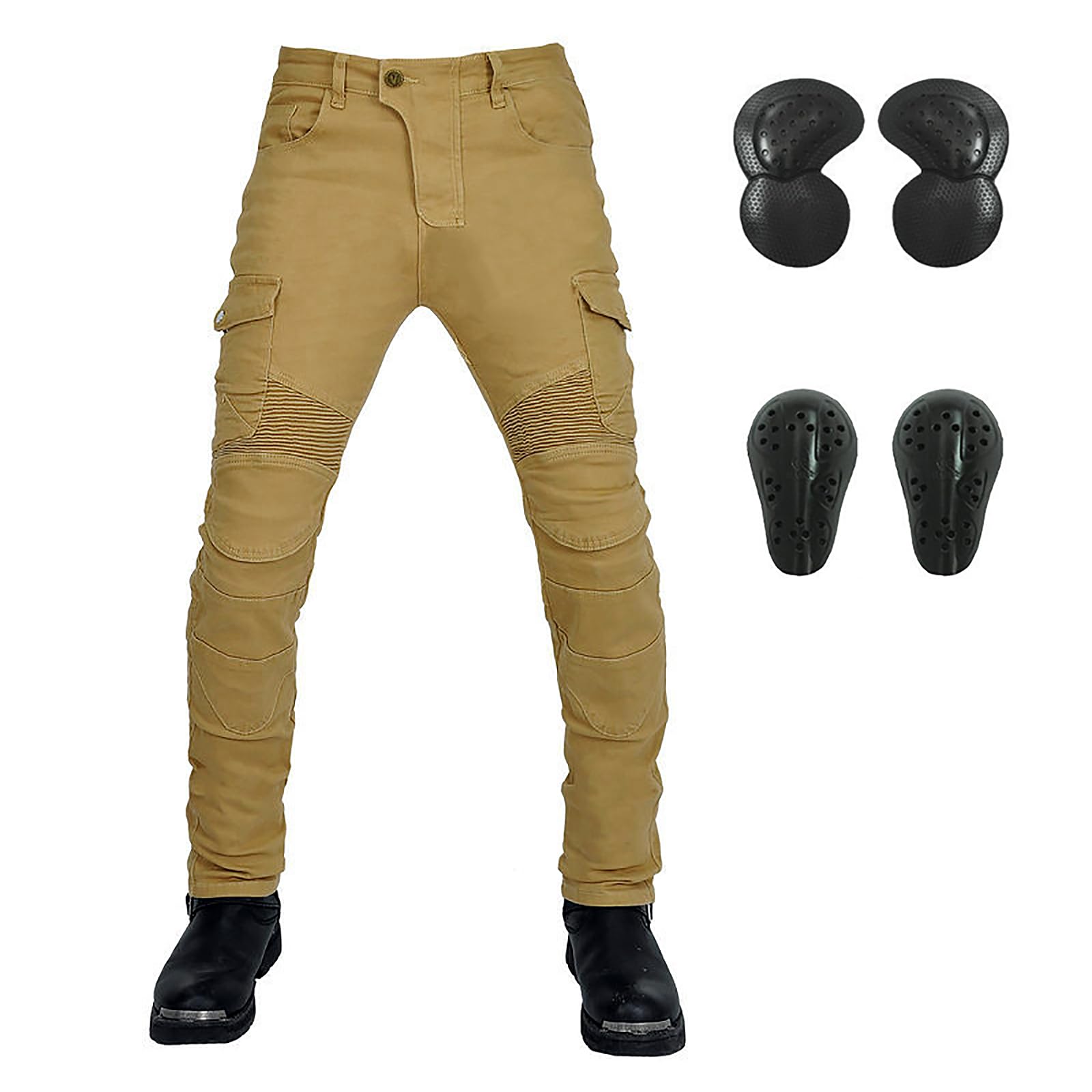 LOMENG Motorcycle Pants Motorbike Riding Denim Jeans Biker Motocross Pants with CE Removable Armored for Men Khaki 2XL