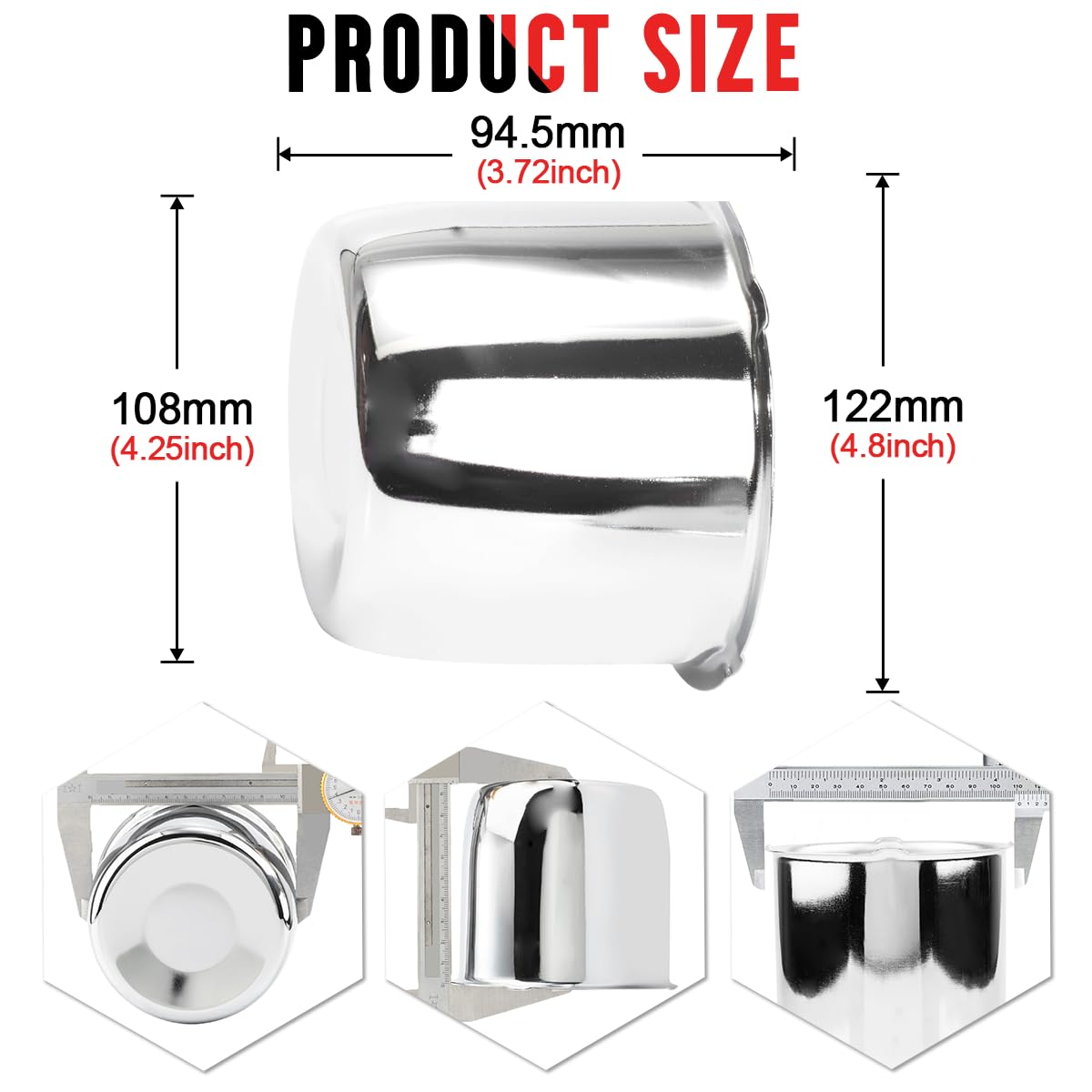 Rtrhinotuning 4.25'' Hub 3.72'' H Push Through Center Caps Chrome For Trailers Trucks Wheel Rims 4 Pack