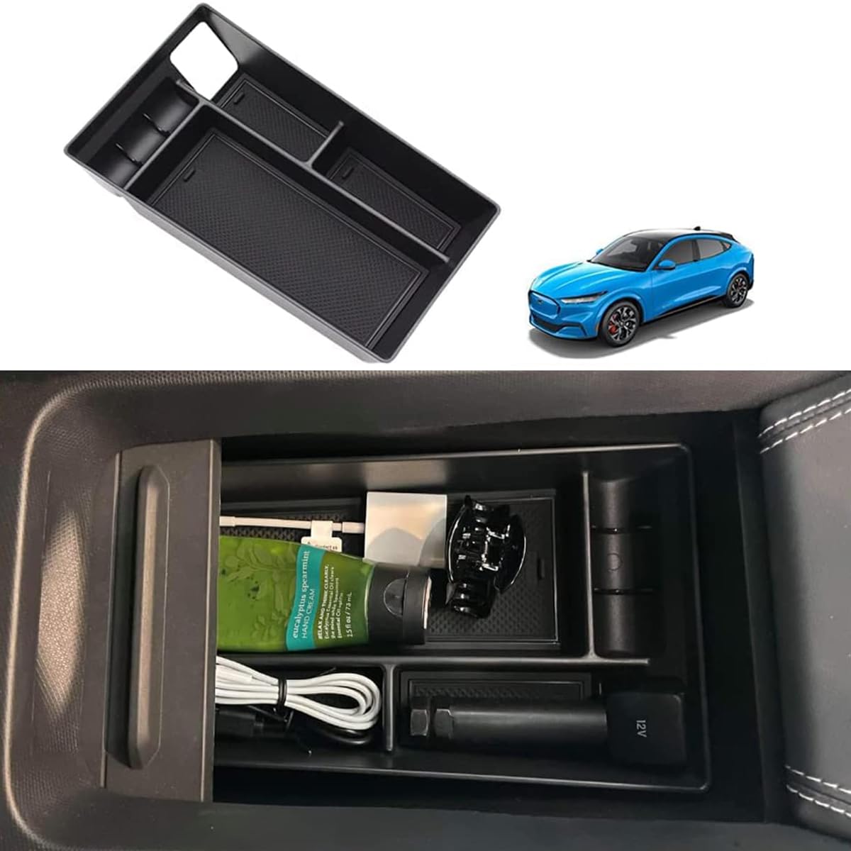 Bestevmod Aosk Compatible With Mustang Mach-E Armrest Storage Box Organizer Center Console Tray Accessories 2021 2022 2023 2024