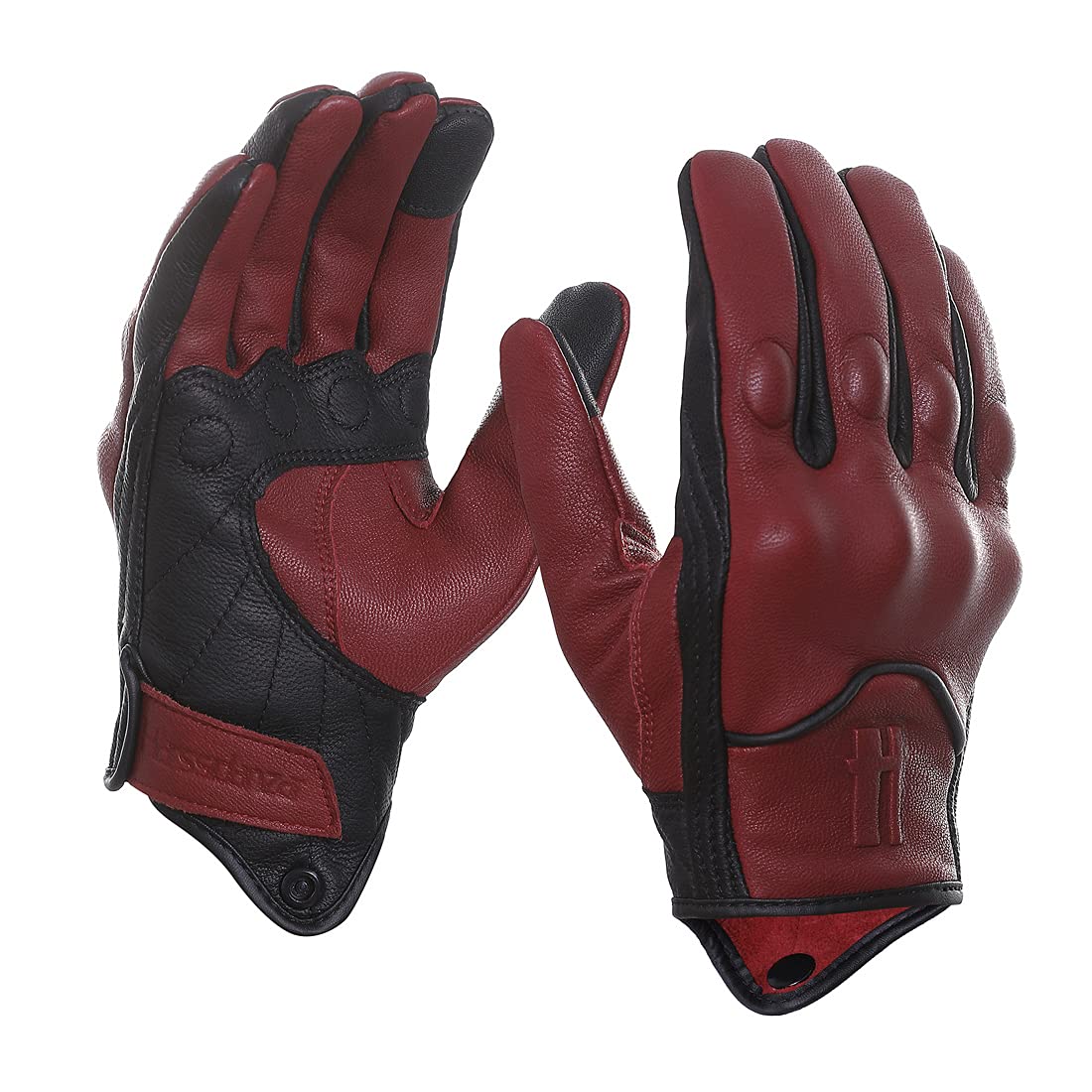 Harssidanzar Motorcycle Gloves For Men,Leather Touch Screen Riding Driving Gloves Gm028Us,Oxblood/Black,Sizem