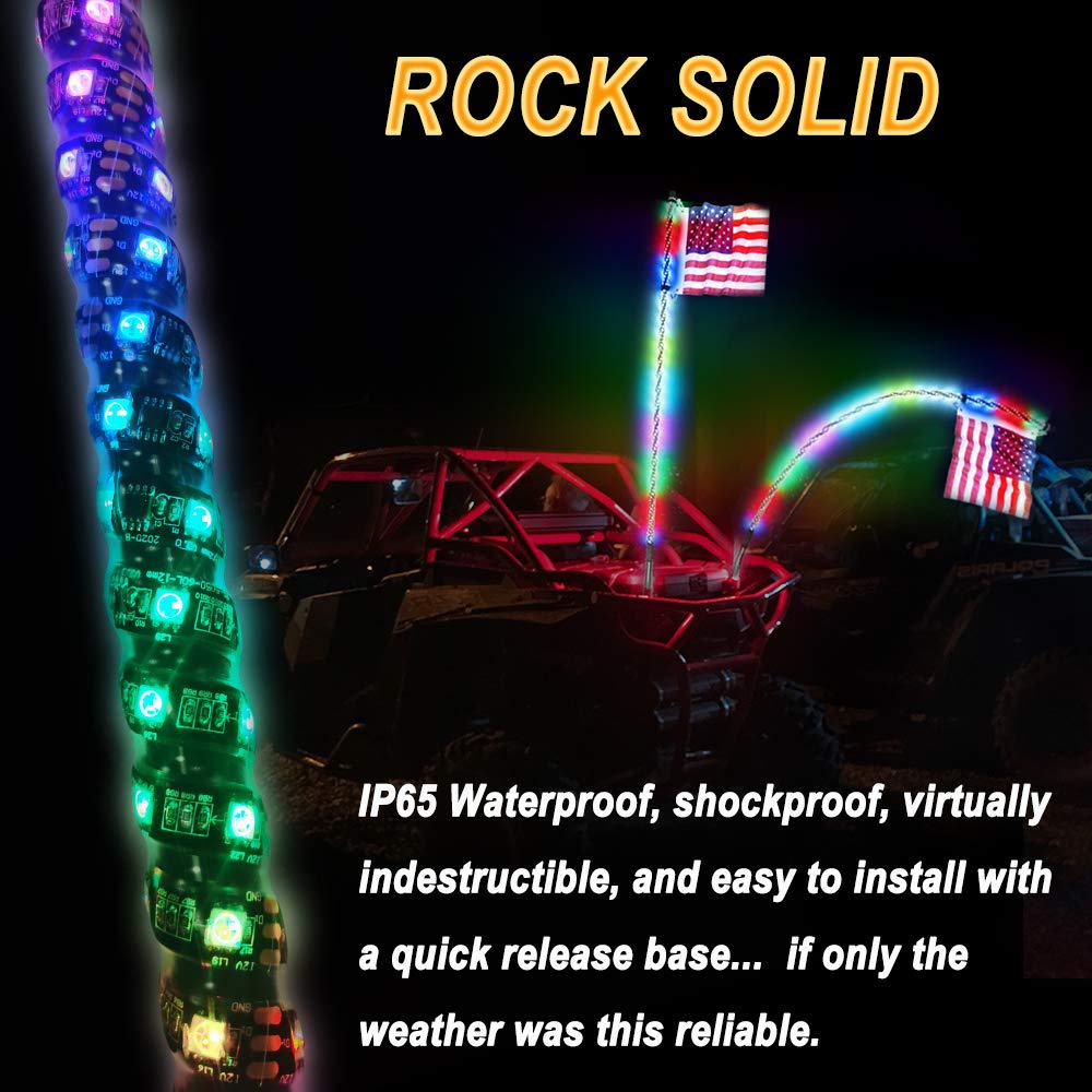 Beatto 4Ft(1.2M) Rf Remote Control Rgb Led Whips With Dancing/Chasing Light Antenna For Off-Road Vehicles Atv Utv Rzr Jeep Truck
