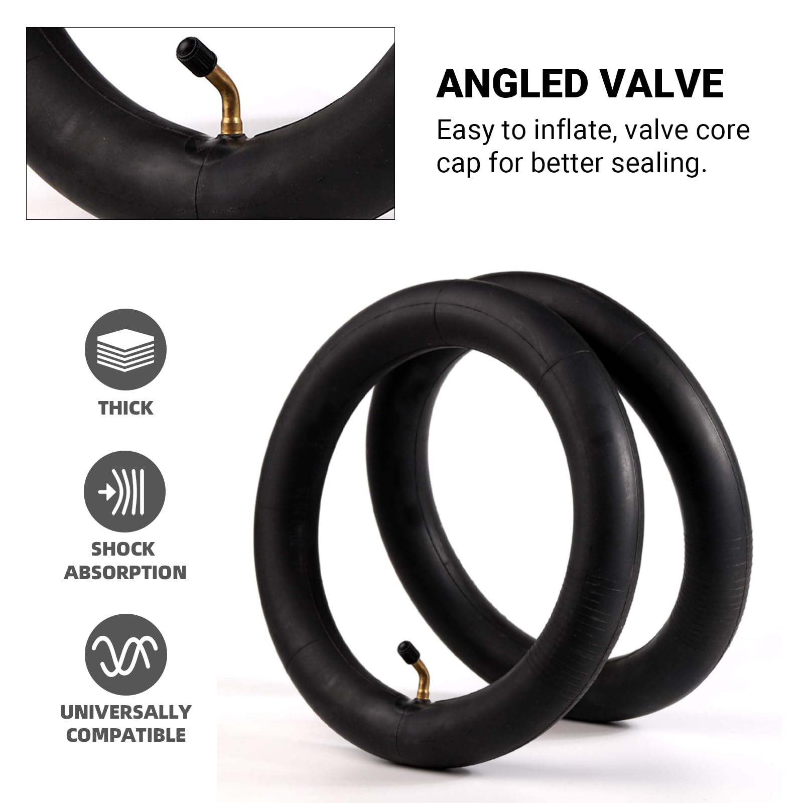 AR-PRO 12.5" x 2.25" Scooter Replacement Inner Tubes - Butyl Rubber, Angled Valve, 2 Pack with FREE Tire Levers