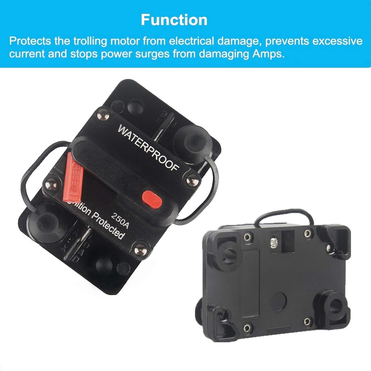 Wohhom 250 Amp Circuit Breaker With Manual Reset 12V-36V Dc Waterproof Surface Mount For Car Audio Rv Marine Boat Truck Trolling