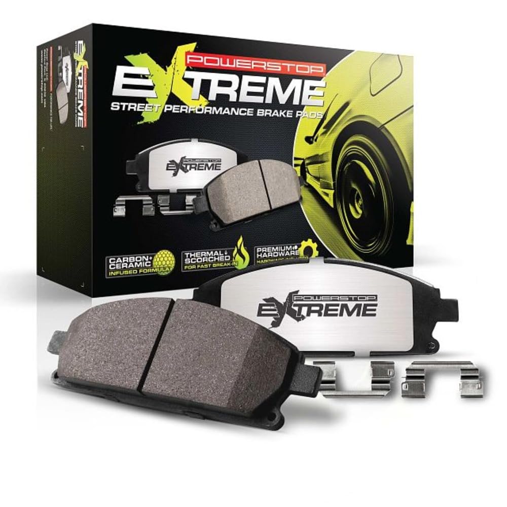Power Stop Z26-1057 Extreme Performance Carbon Fiber Infused Ceramic Rear Brake Pads For Chrysler 300, Dodge Challenger, Dodge C