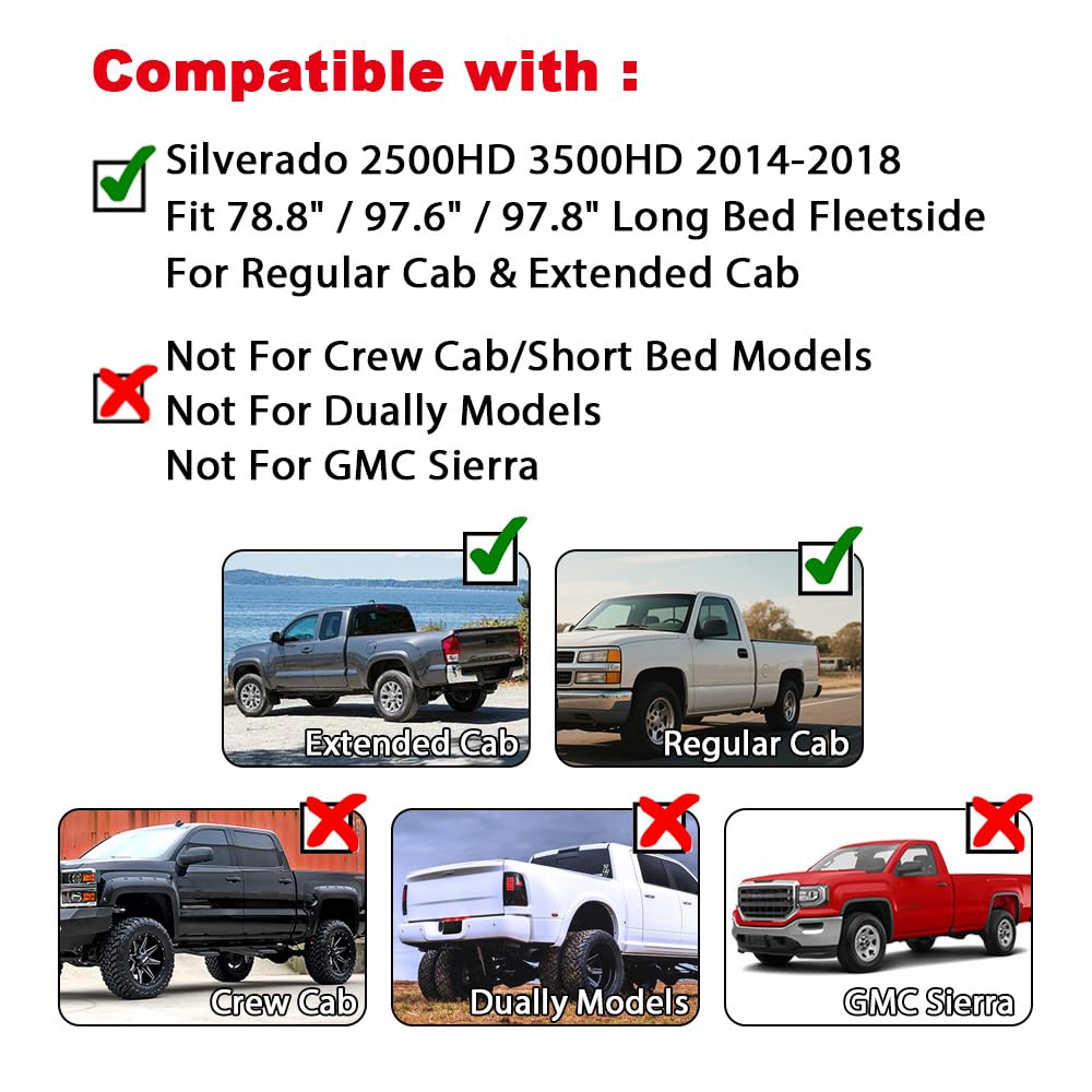 PIT66 Fender Flares, Compatible with 2014-2018 Chevy Silverado 2500HD 3500HD Fleetside 78.8 '' / 97.6 '' / 97.8 '' Bed, Not Comp
