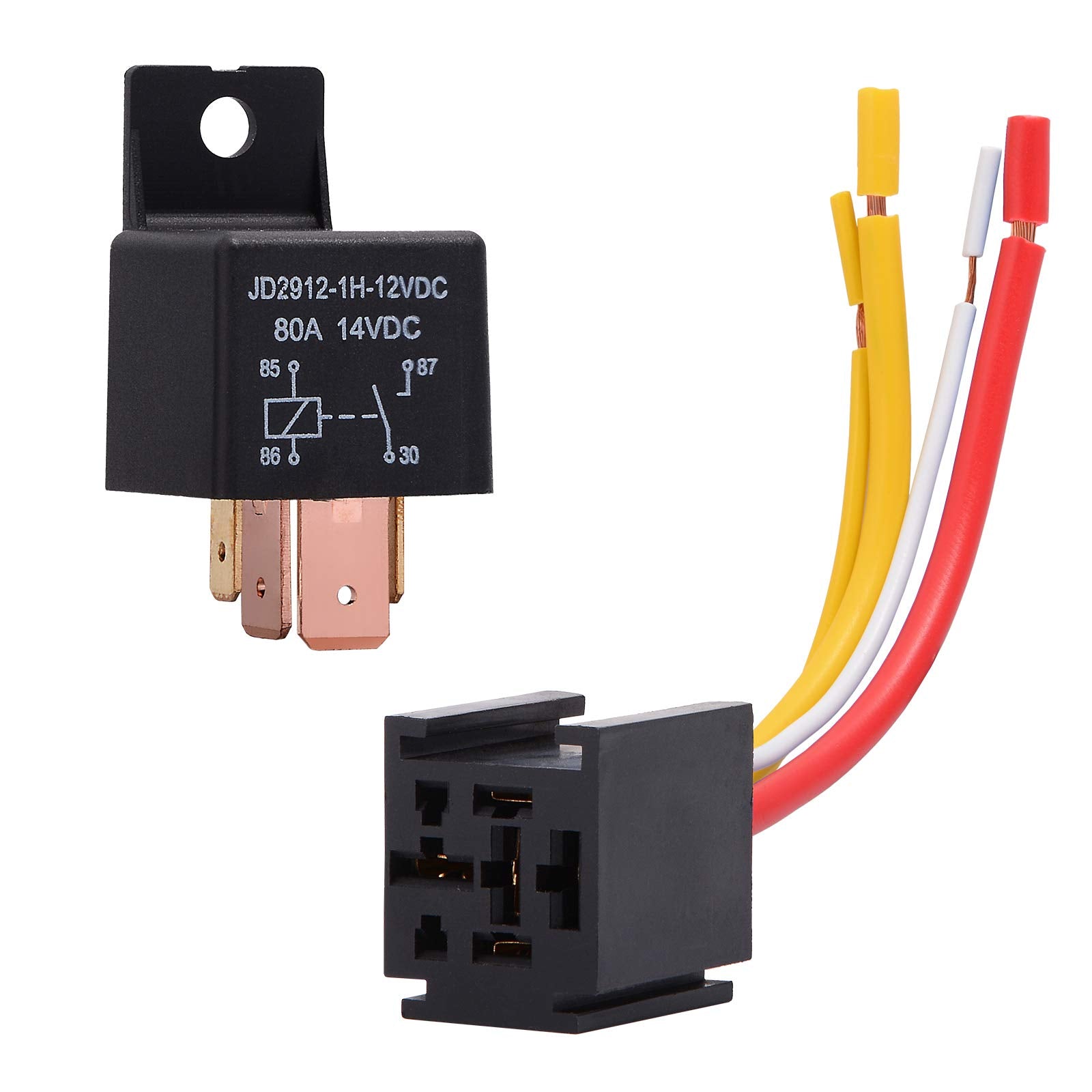 Ehdis 4-Pin Relay With Harness Car Truck Motor Heavy Duty 80A 12V On/Off Normally Open Spst Relay Socket Plug 4 Wire Automotive Relay Model Jd2912-1H-12Vdc 80A 14Vdc,Pack Of 1