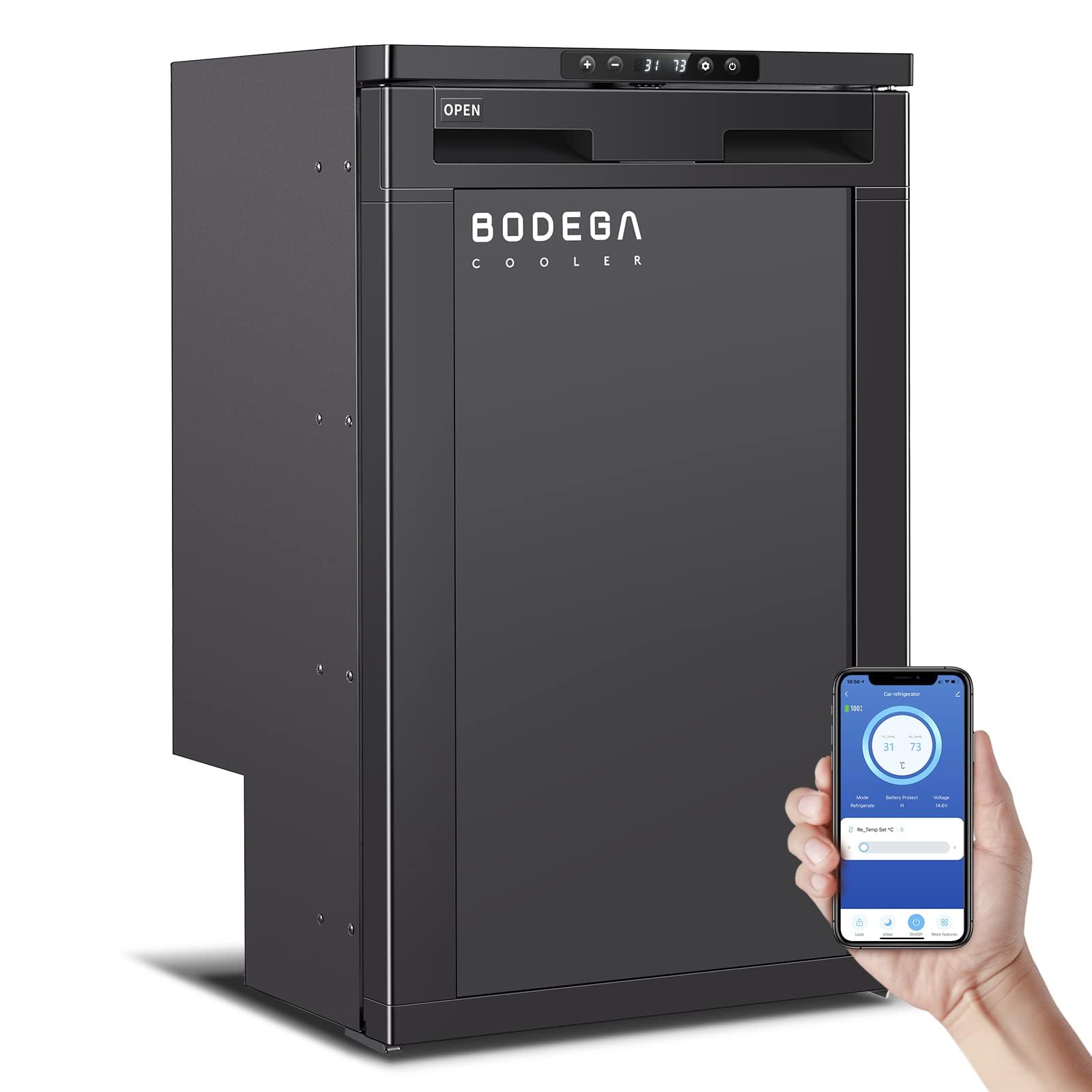 BODEGACOOLER 12 Volt Refrigerator, 83L RV Refrigerator APP Control, RV Fridge and Freezer, Travel Compressor Cooler with Lock, (