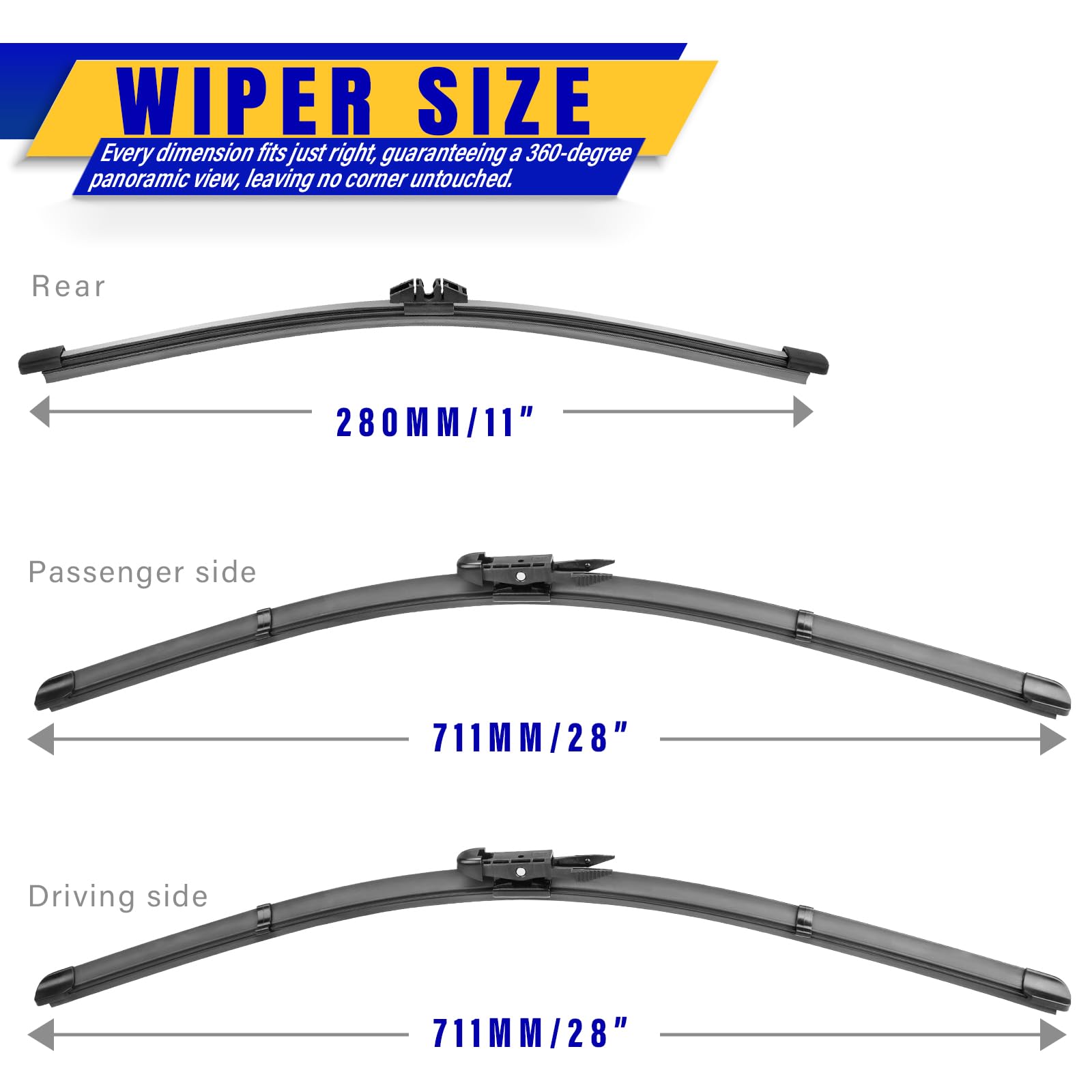 3 Wipers Replacement For 2013-2019 Ford Escape, Windshield Wiper Blades Original Equipment Replacement - 28''/28''/11'' (Set Of