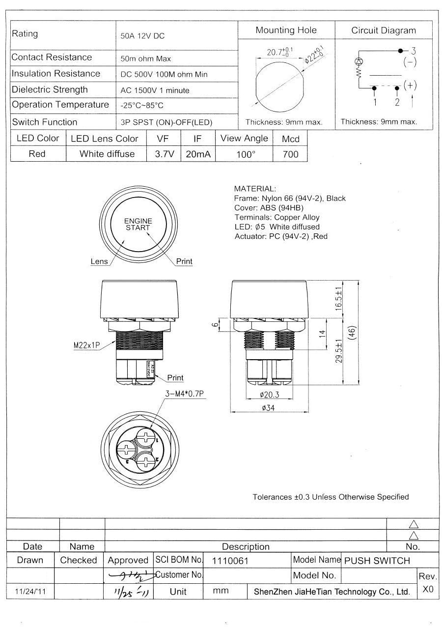 Start Switch 12V Dc 50A Blue Car Start Engine Button Stater