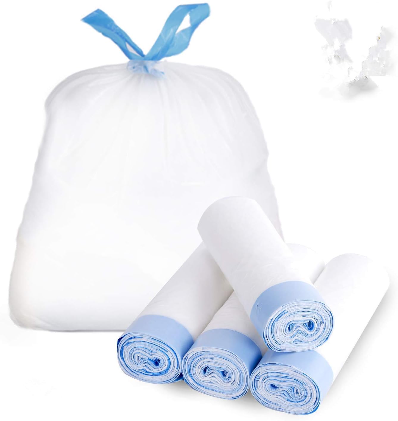 SVK Dream 5 Gallon Drawstring Trash Bags, White Unscented Strong Garbage Bags for Kitchen Bath School Bedroom Car Trash Can, Off