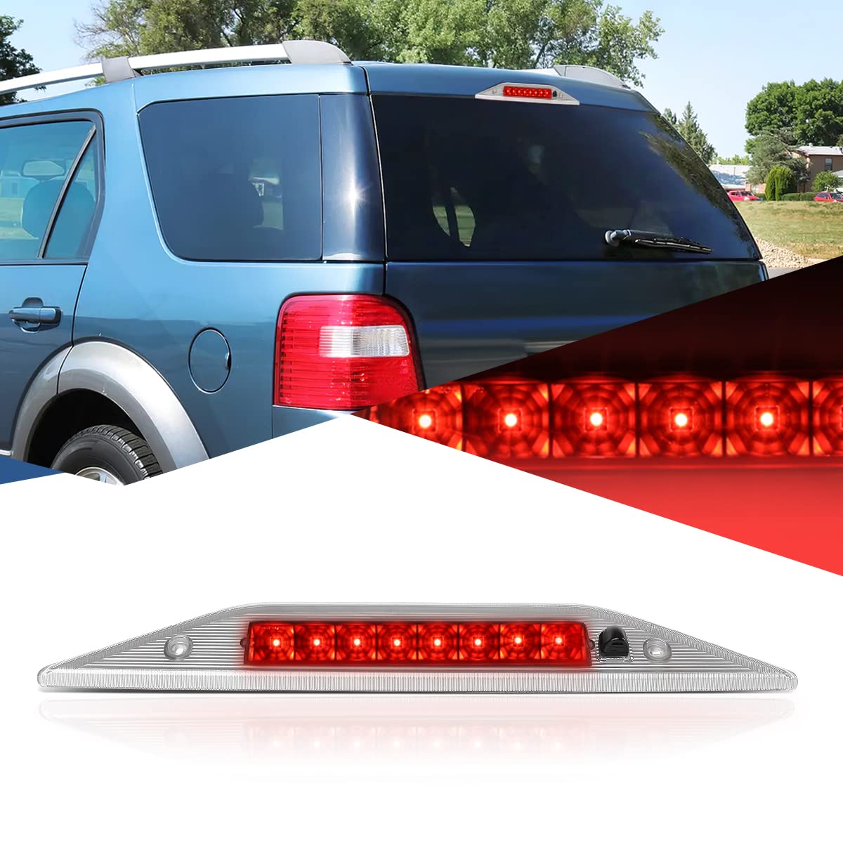 Auto Dynasty High Mount Black Housing Led 3Rd Tail Brake Light Stop Lamp Compatible With Ford Freestyle 05-07 / Taurus X 08-09