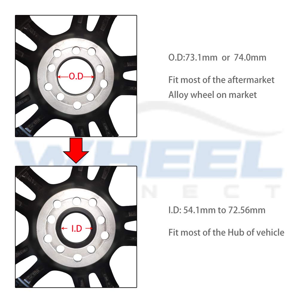 Wheel Connect Hub Centric Rings, 741 To 561, Set Of 4, Abs Plastic Hubrings, Od:74 -Id:5615 (561) Mmp
