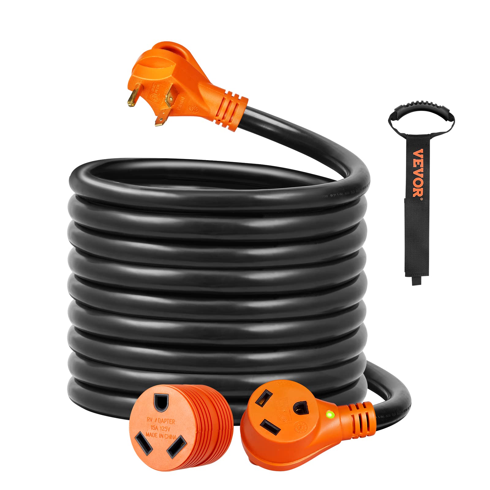 VEVOR 30 Amp RV Extension Cord, 25 ft, Heavy Duty STW 10/3 AWG RV Power Cord, NEMA TT-30R Female NEMA TT-30P Male Plug, for RVs,