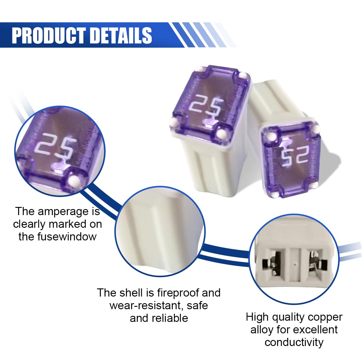 10PCS 25 Amp Car Micro Cartridge Fuses - Slow Blow FMM Mcase Type, Mini Box Shaped Fuses for Cars, Trucks and SUVs