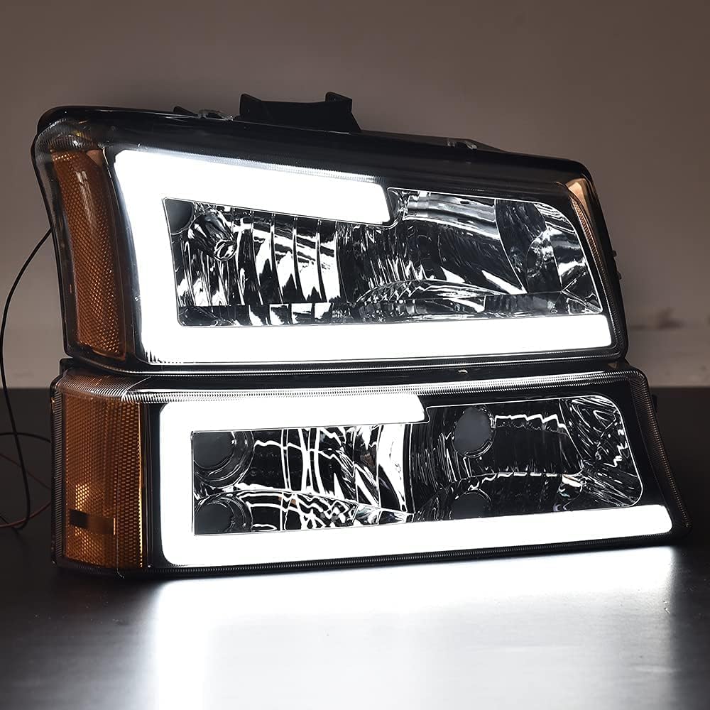 PIT66 LED Headlights for 2003-2006 Chevy Silverado 1500/2500/3500 HD, Clear Lens Chrome Housing with Amber Reflector