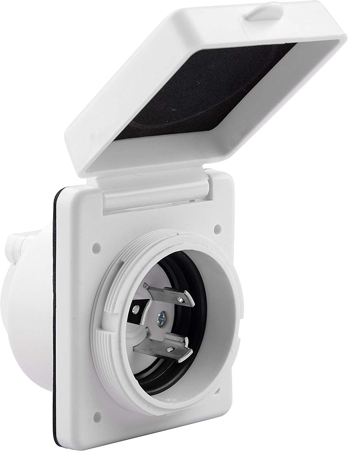 Rvguard 125V 30 Amp Rv Power Inlet, White, Twist Locking, Power Plug With 3 Stainless Steel Pins And Screws