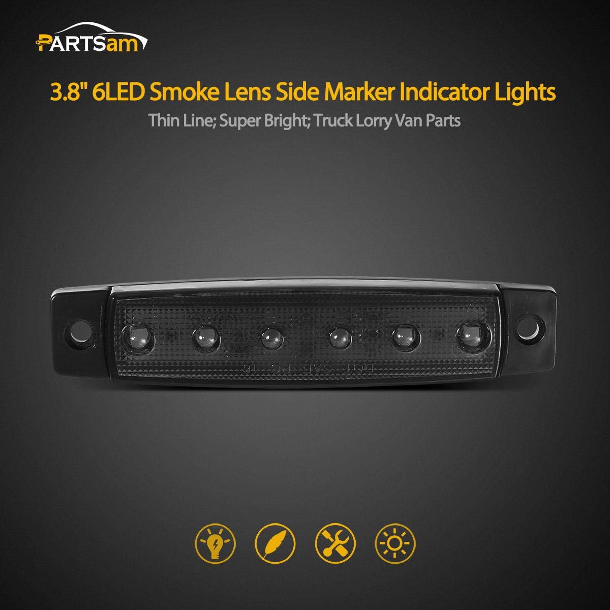 Partsam 20Pcs 3.8'' Thin Line Amber/Red Led Marker Clearance Lights Smoked Surface Mount Waterproof Led Utility Strip Lights For