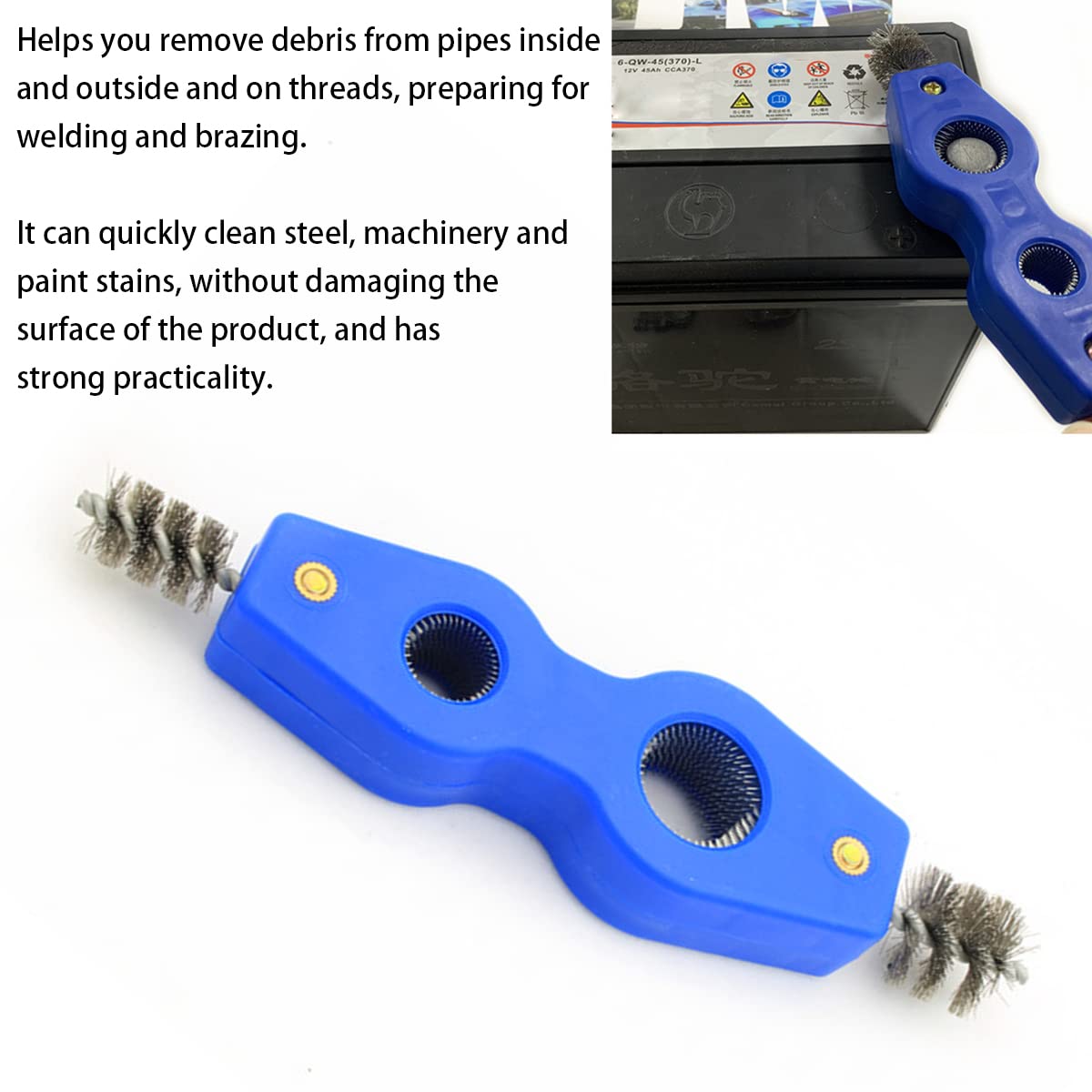 AICEL 2 Pieces Car Battery Terminal Cleaners, 4 in 1 Car Battery Cleaning Brush with Steel Wire, Anti-Corrosion Battery Terminal