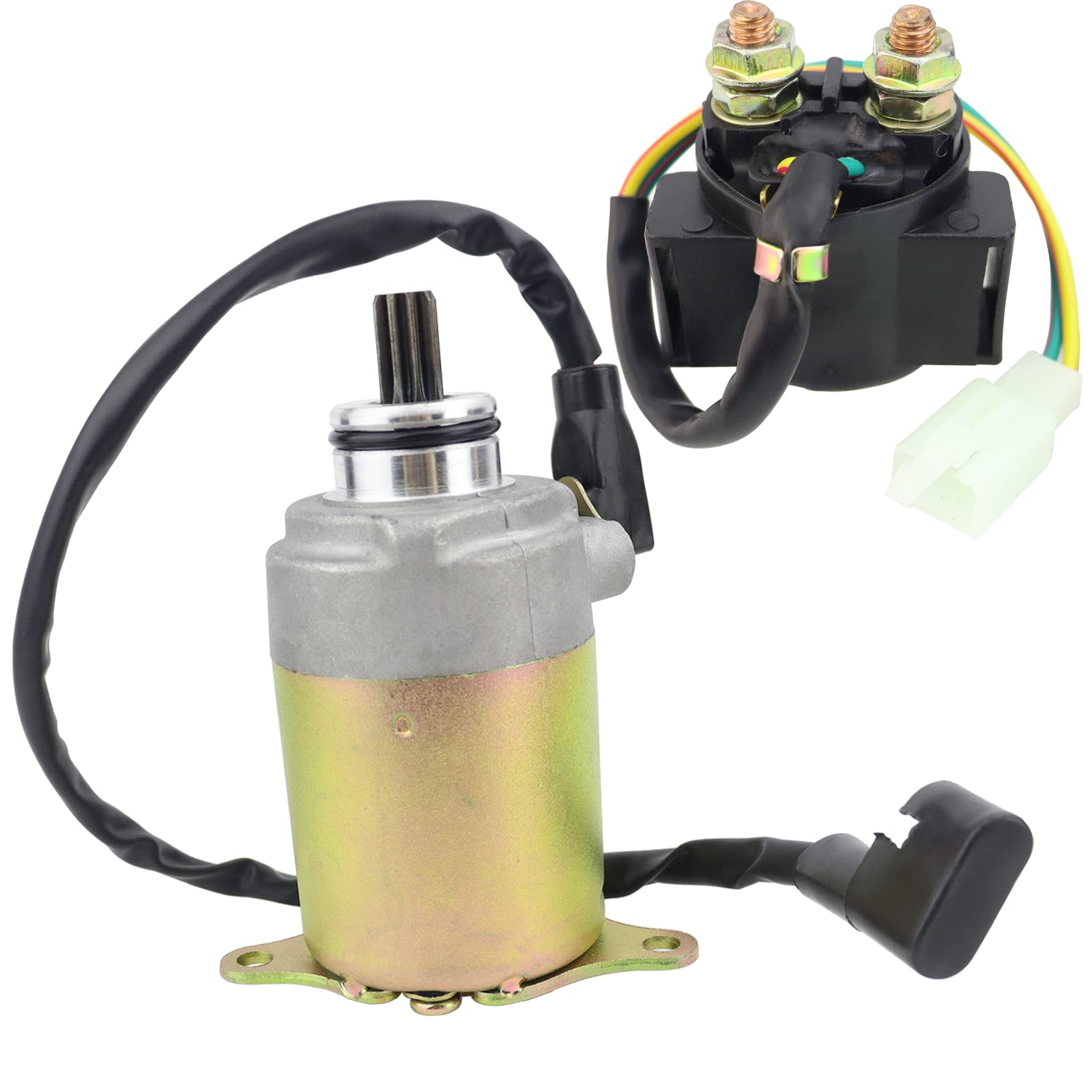 STABSOLI Starter Motor & Solenoid Relay for GY6 125CC/150CC ATV, Moped, Go Kart - Metal, Gold, Model SS057+033