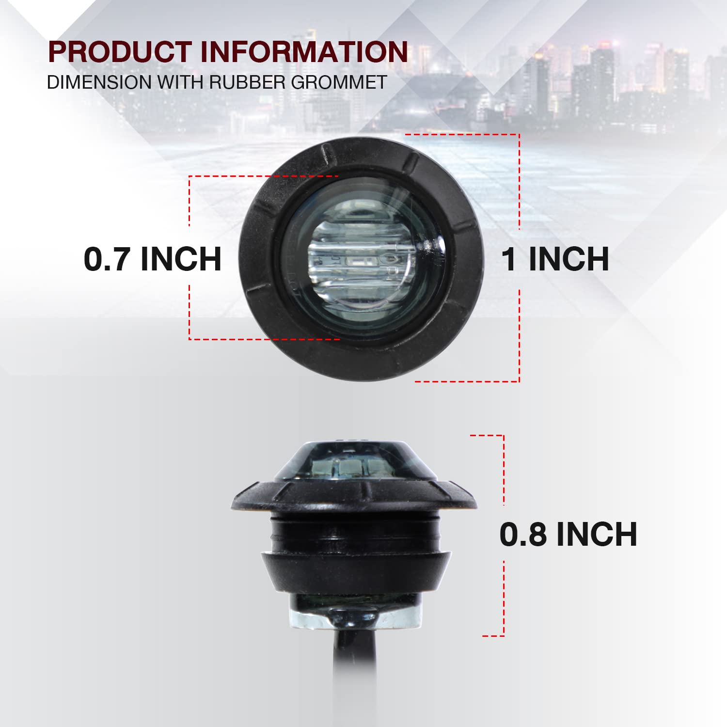 Tmh 10 Pcs 3/4 Inch Smoked Lens Red 3 Led Mini Round Miniature Side Marker Indicator Lights With Rubber Fit For Trailer Pickup T