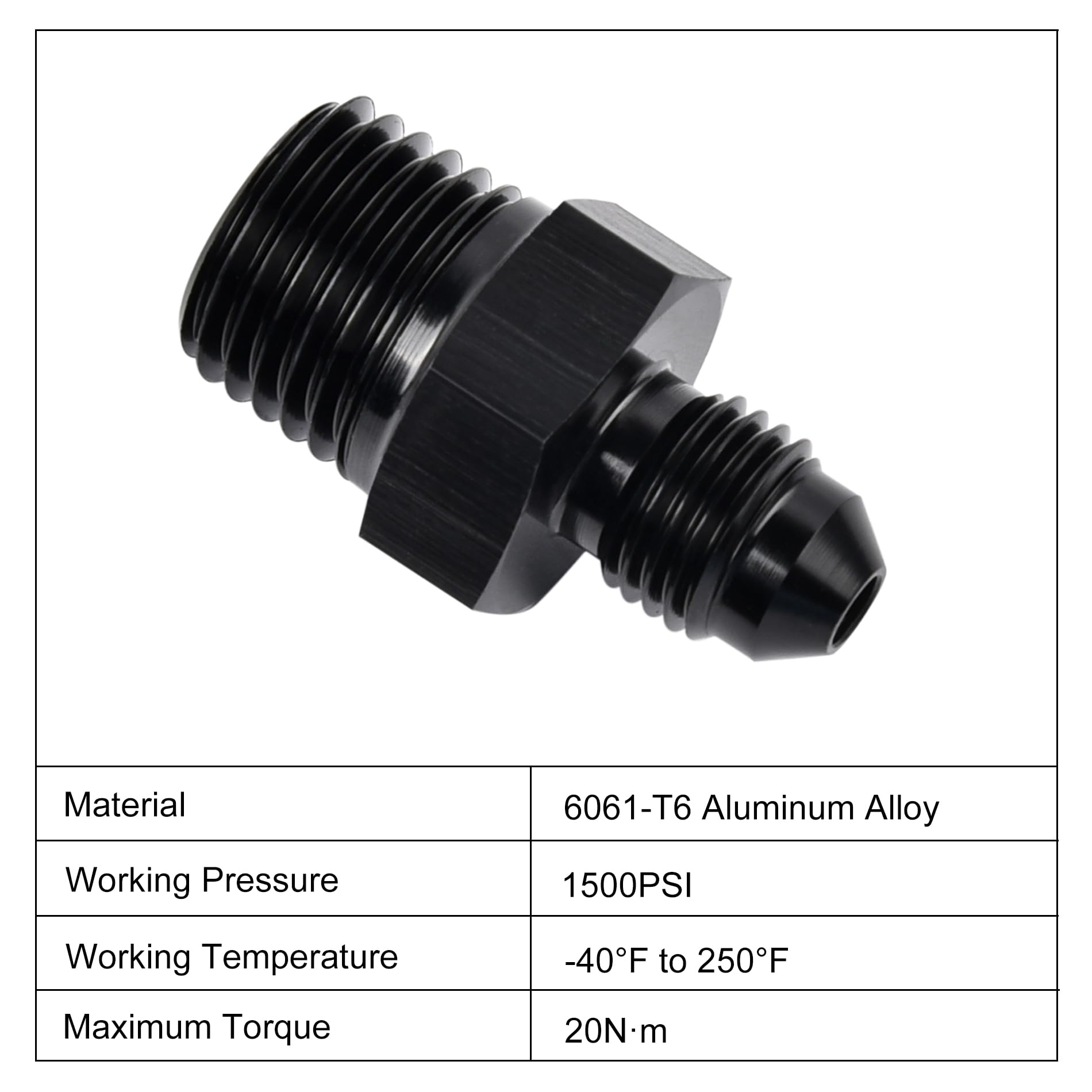 EVIL ENERGY 3AN Male Flare to 1/4'' NPT Pipe Fitting Adapter Aluminum Straight Black 4PCS
