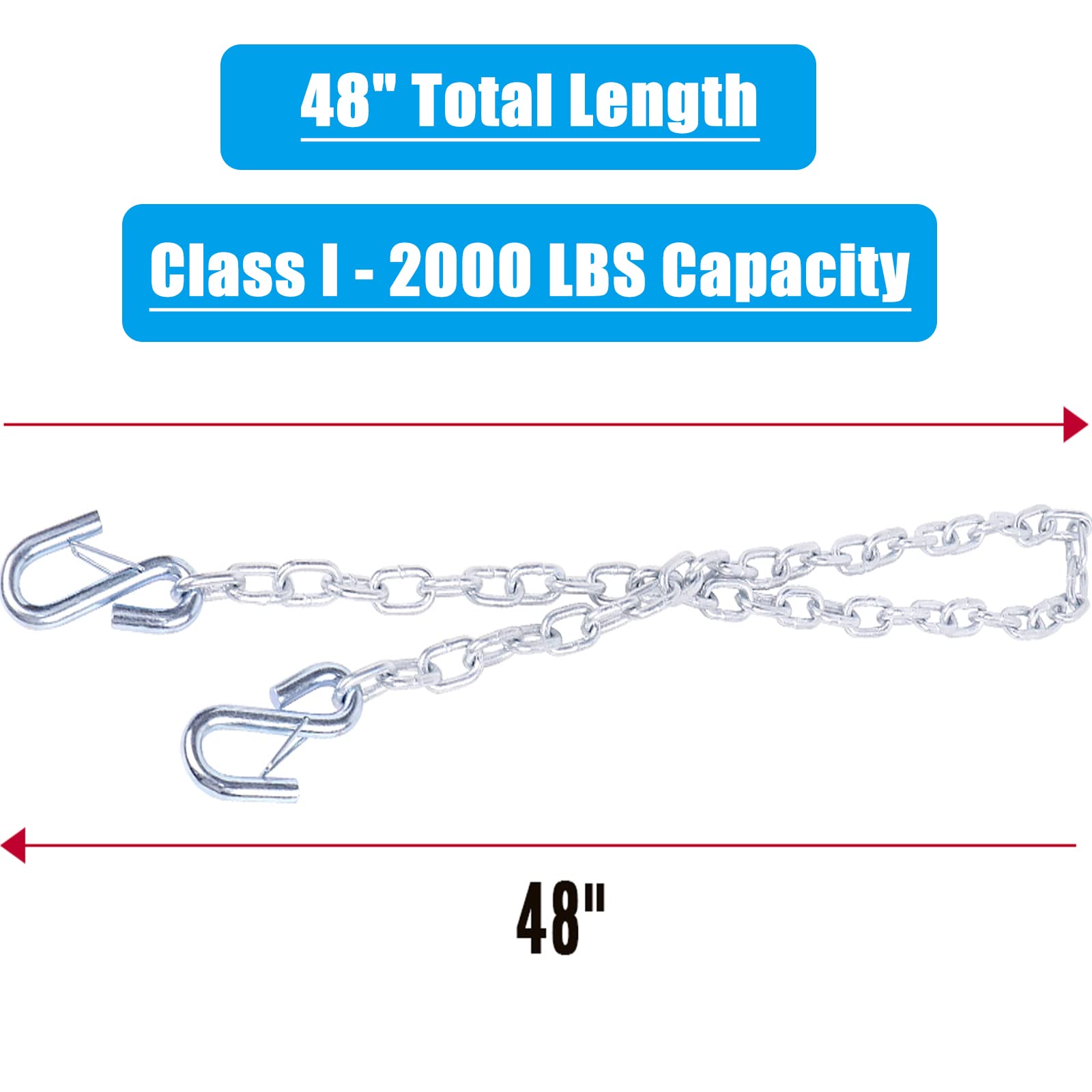Tnyeobae 48 '' Trailer Safety Chain With 3/16 '' Spring Hook,Grade-30 Metal Safety Chain Kit 2000 Lbs(Pack Of 2)