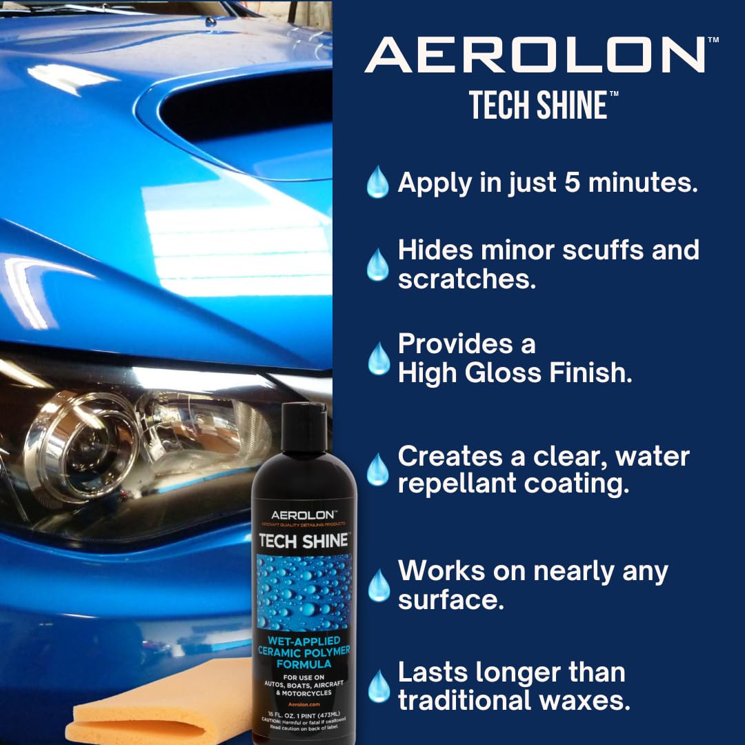 Aerolon Tech Shine Ceramic Coating for Cars, 16 oz Hydrophobic Top Coat and Sealer, Model FBA_25181