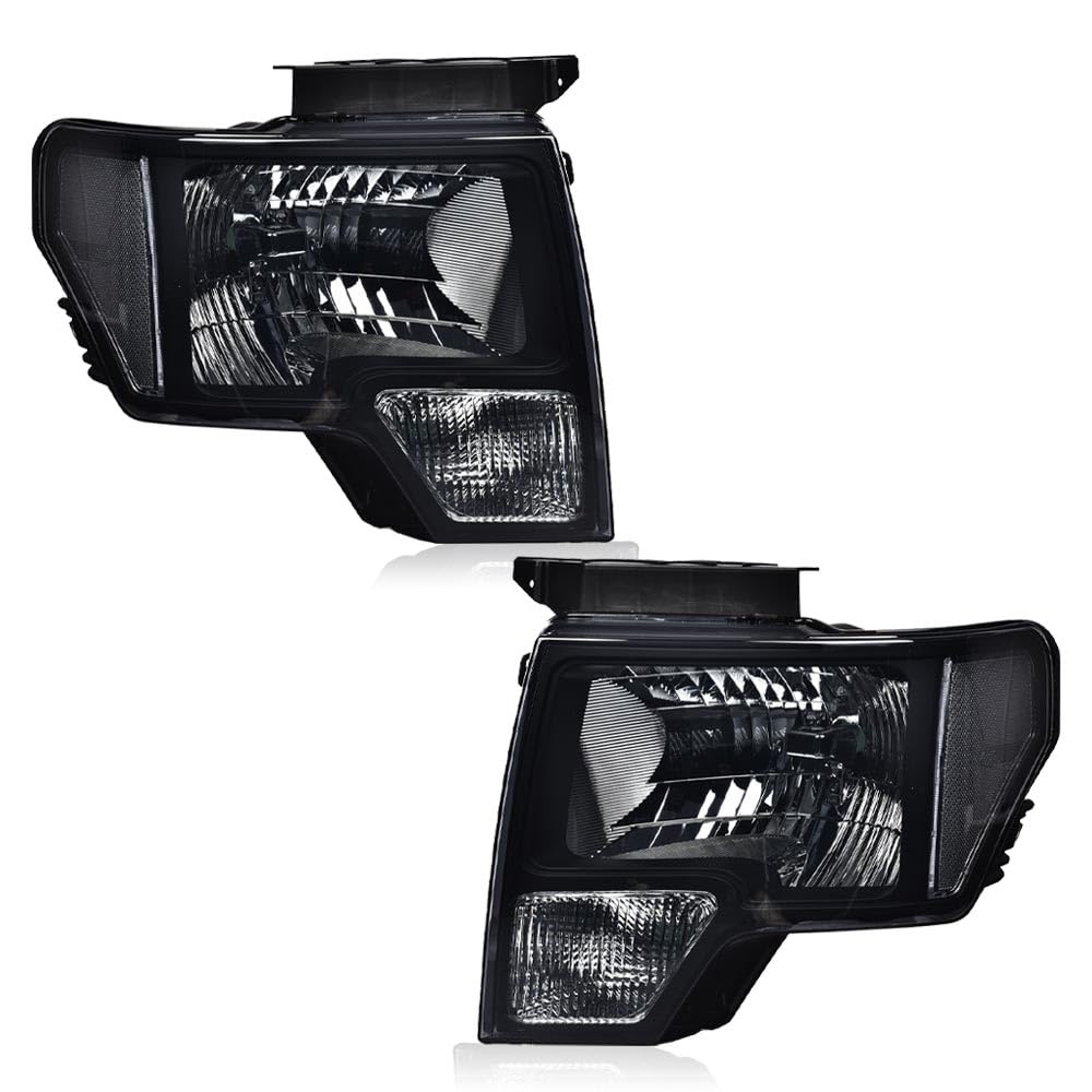 GRAND ORANGE Headlights Assembly Compatible with 2009-2014 Ford F150 Headlamps Driver & Passenger Side Smoke Lens Black Housing 