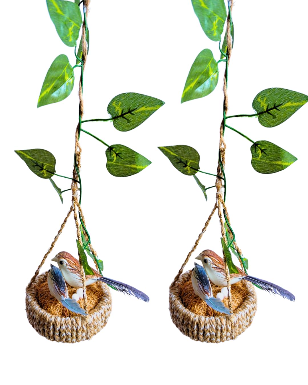 Street Kala Artificial Decorative Bird With Hanging Nest For Home Decor Garden Decor With Money Plant (Combo Birds)