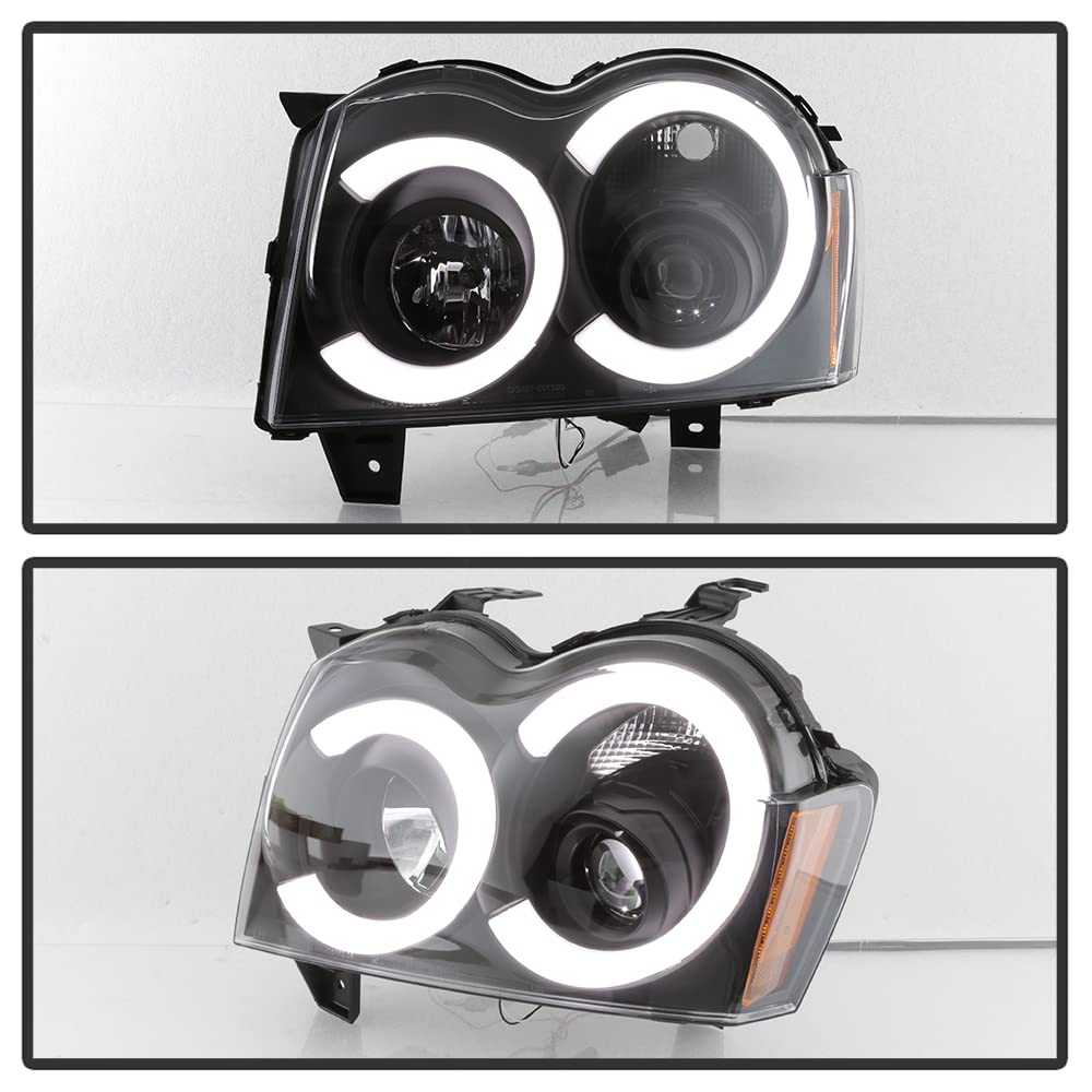 ACANII Black LED Tube Projector Headlights for 2005-2007 Jeep Grand Cherokee - Driver & Passenger Assembly