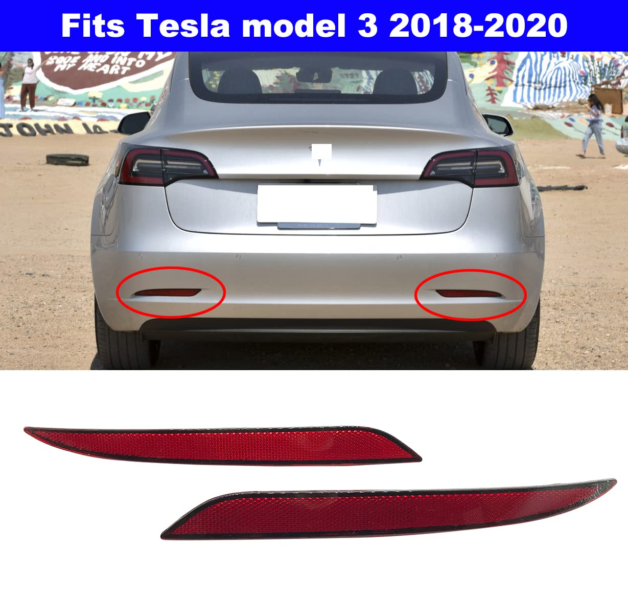 For Tesla Model 3 Rear Reflector Replacement Rear Bumper Red Lights 2018 2019 2020 (Left & Right)