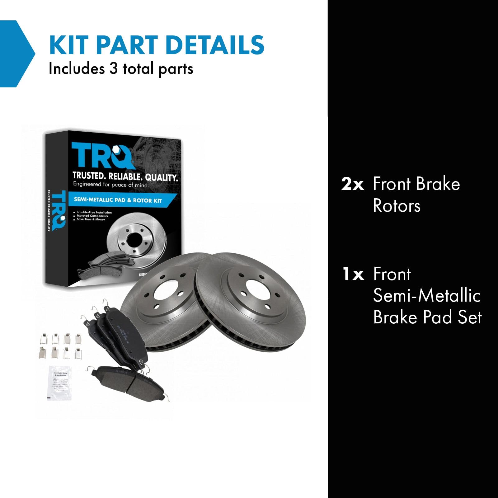 Trq Front Brake Pad & Rotor Kit Brake Pads Brake Rotor Semi-Metallic Compatible With 2005-2014 Ford Mustang